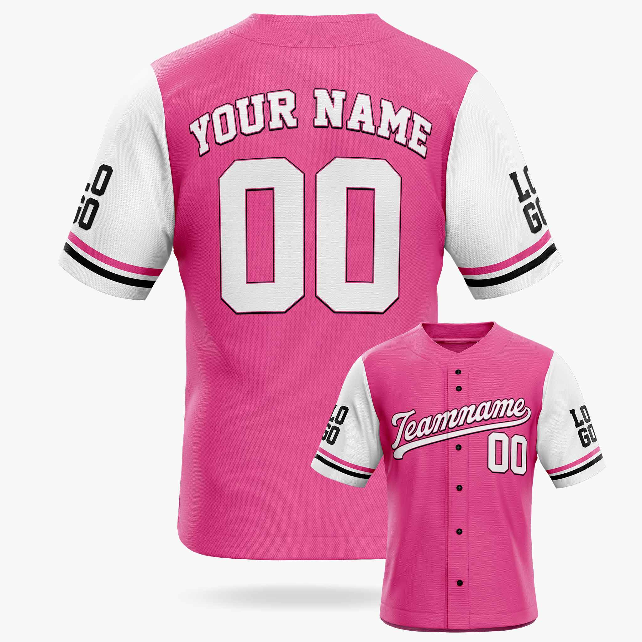 Custom Baseball Jersey Pink White and Black - Design Your Own