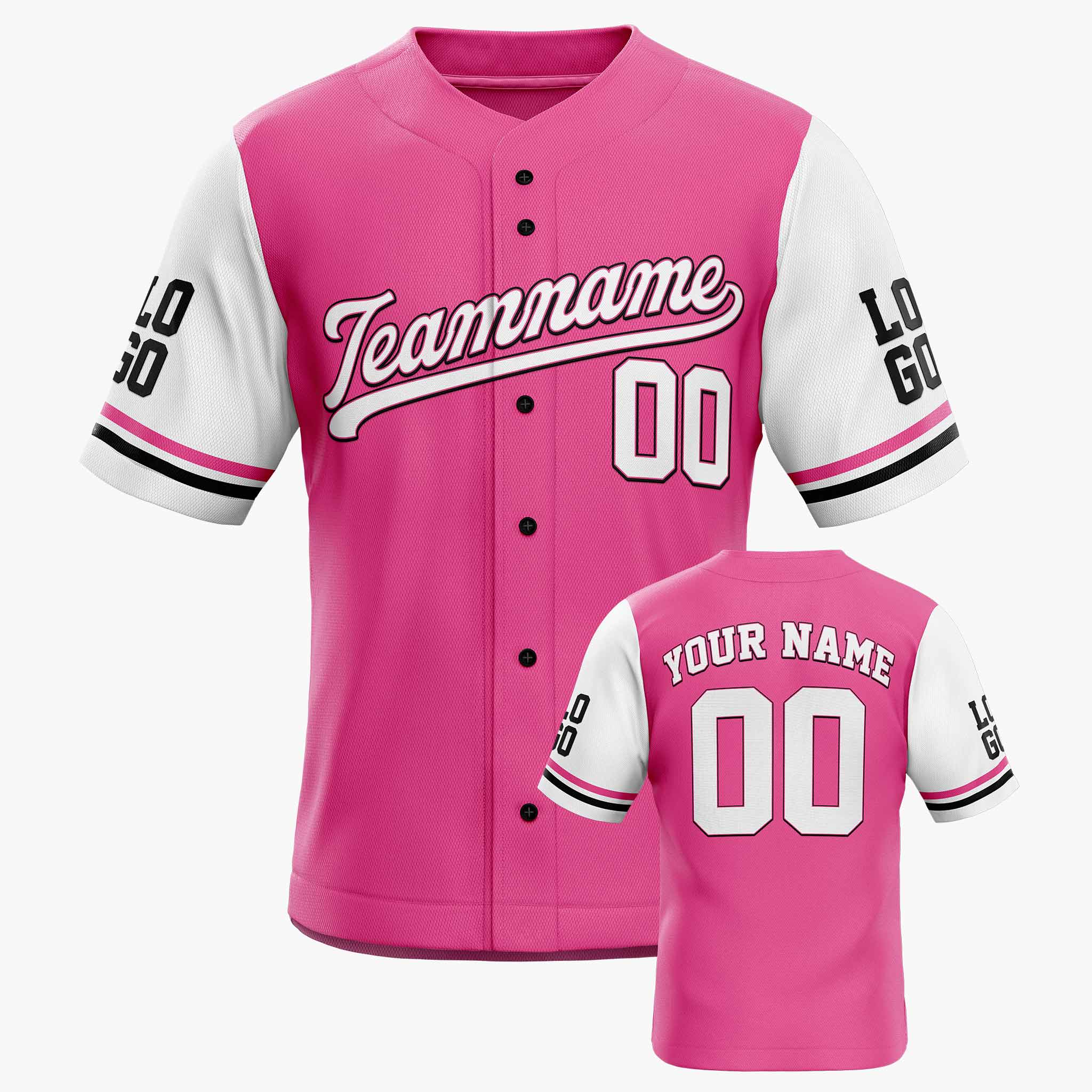 Custom Baseball Jersey Pink White and Black - Design Your Own