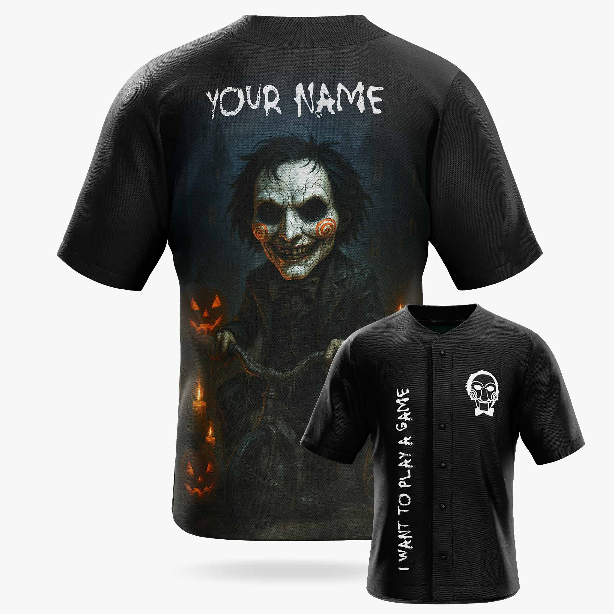 Custom Halloween Baseball Jersey - Horror Movie Design Play Game - Add Your Name