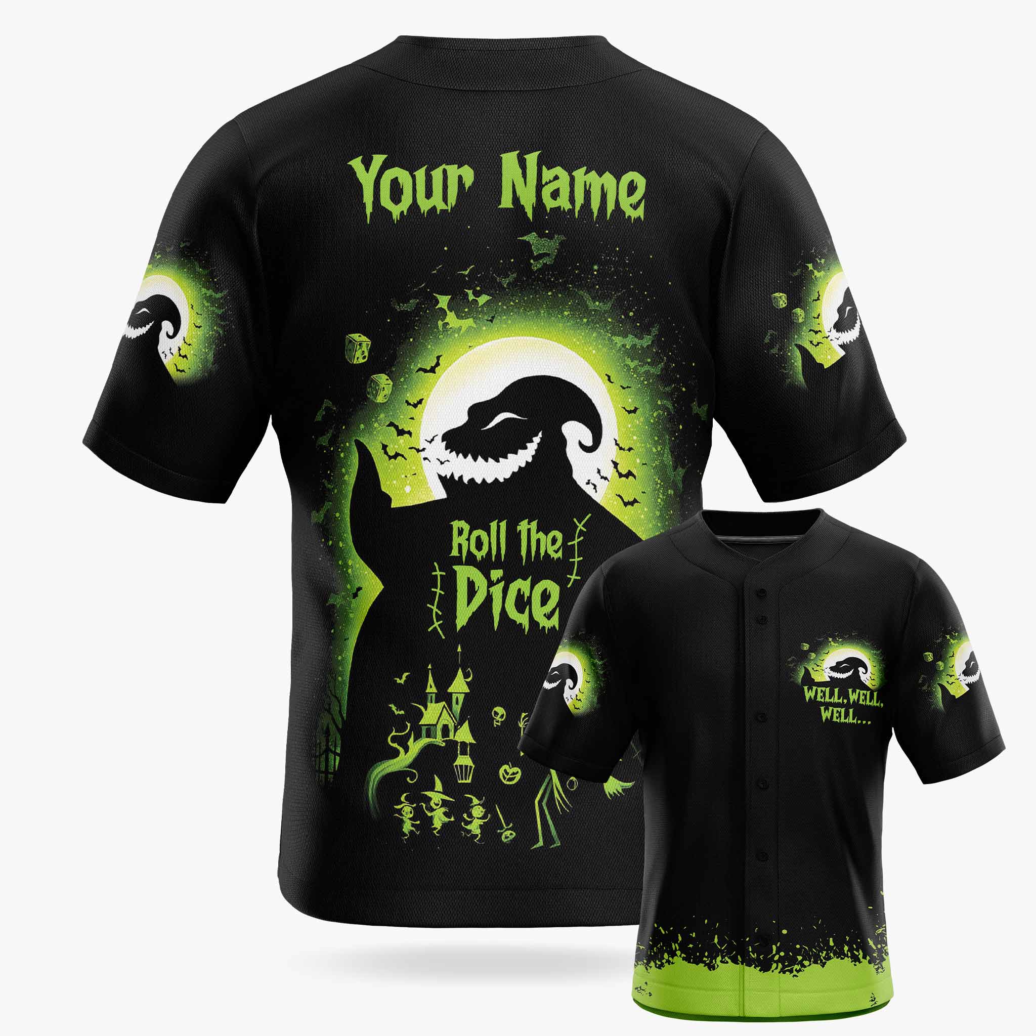 Custom Halloween Baseball Jersey - Horror Movie Design Roll The Dice - Add Your Name