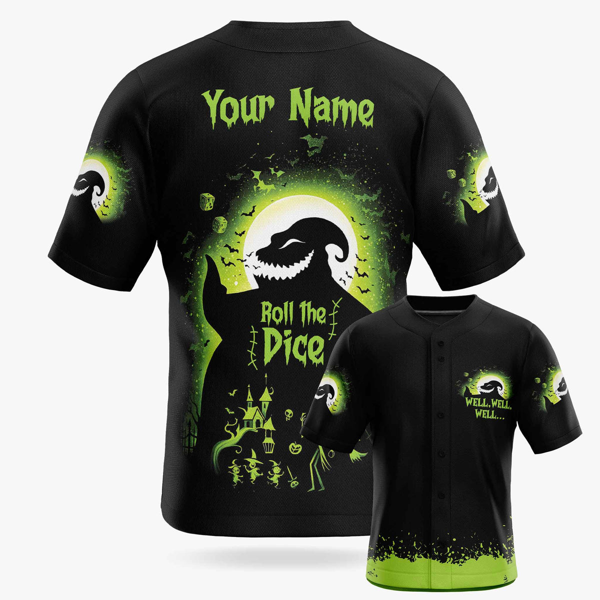 Custom Halloween Baseball Jersey - Horror Movie Design Roll The Dice - Add Your Name