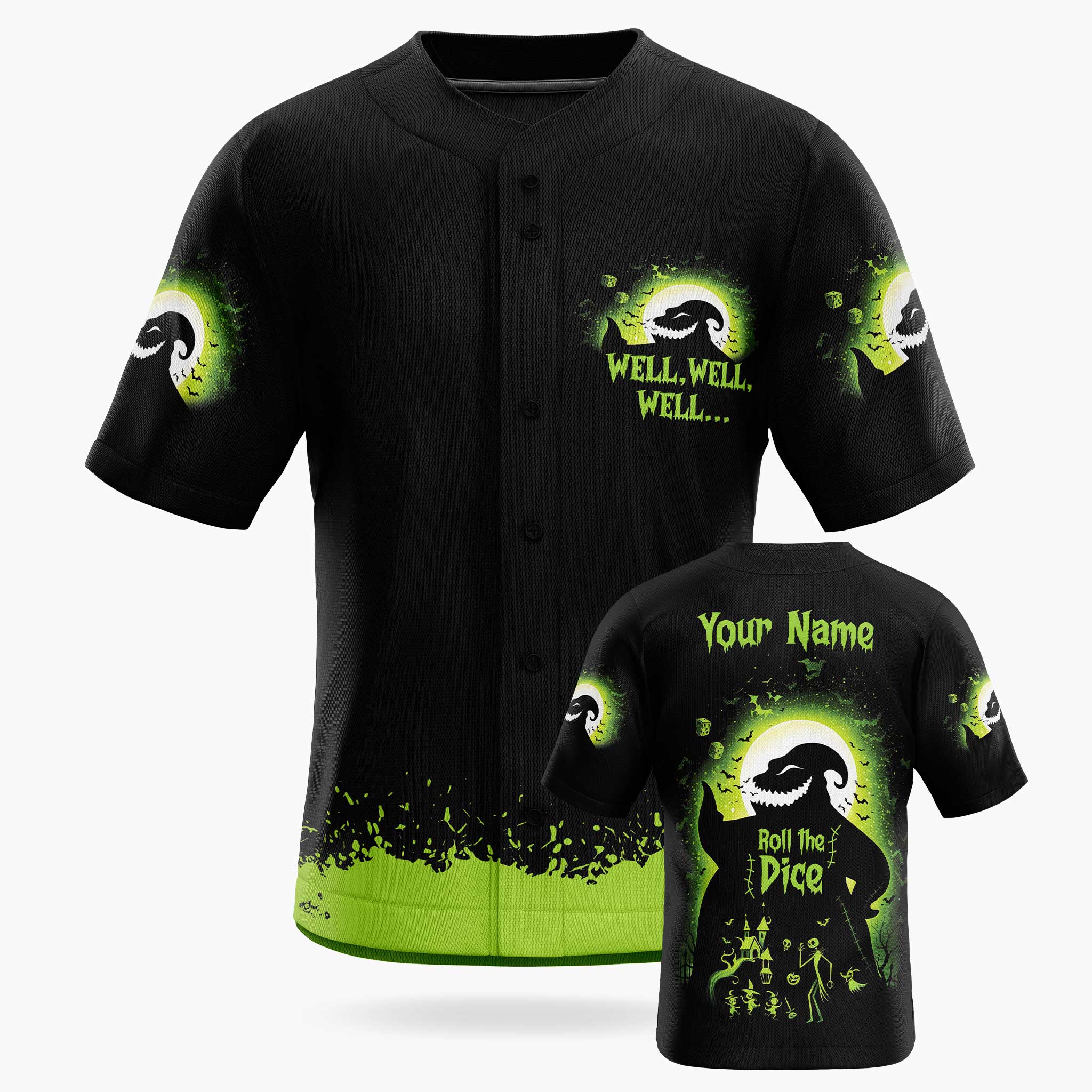 Custom Halloween Baseball Jersey - Horror Movie Design Roll The Dice - Add Your Name
