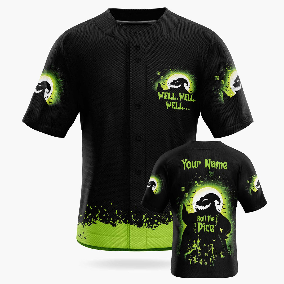 Custom Halloween Baseball Jersey - Horror Movie Design Roll The Dice - Add Your Name