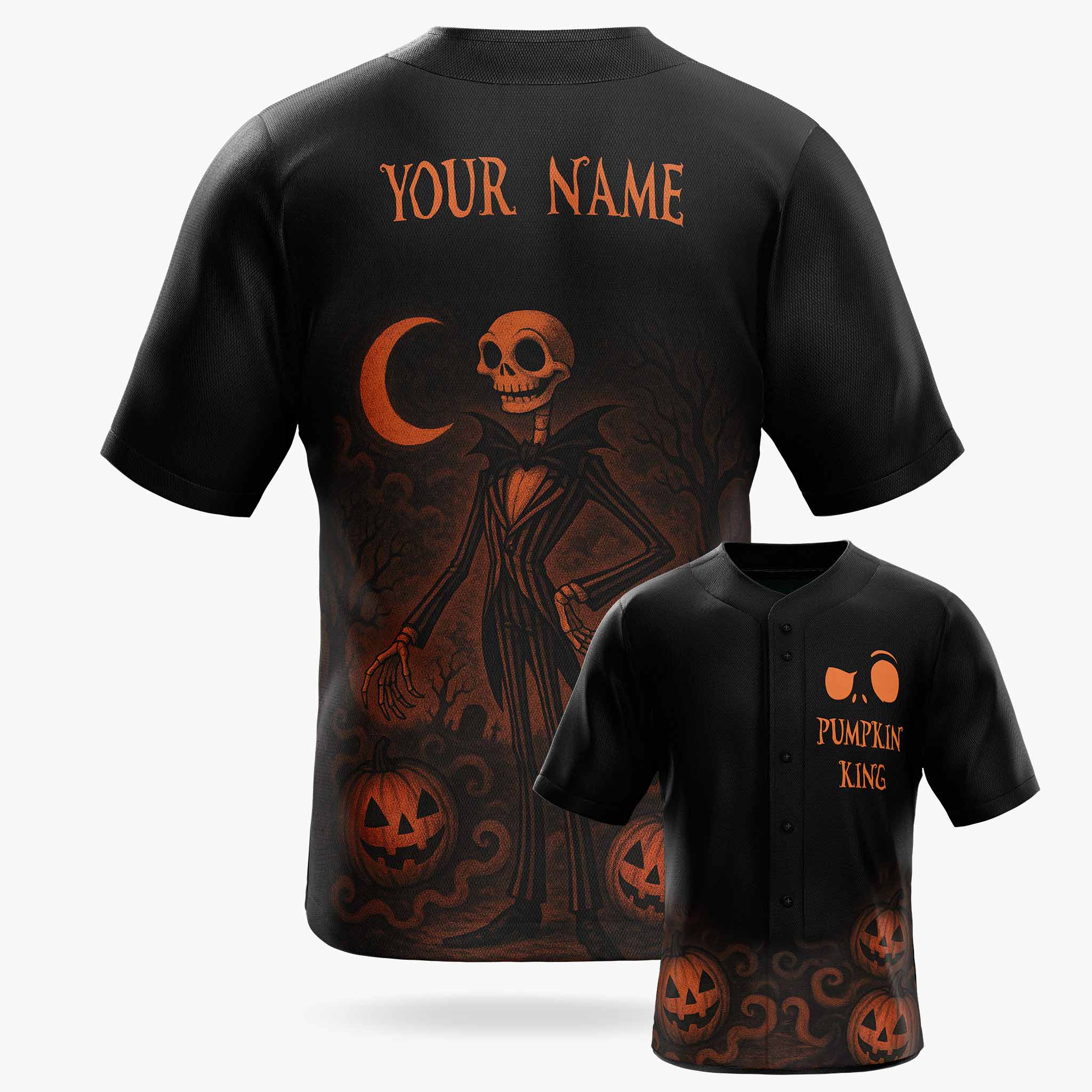 Custom Halloween Baseball Jersey - Horror Movie Design Pumpkin King - Add Your Name
