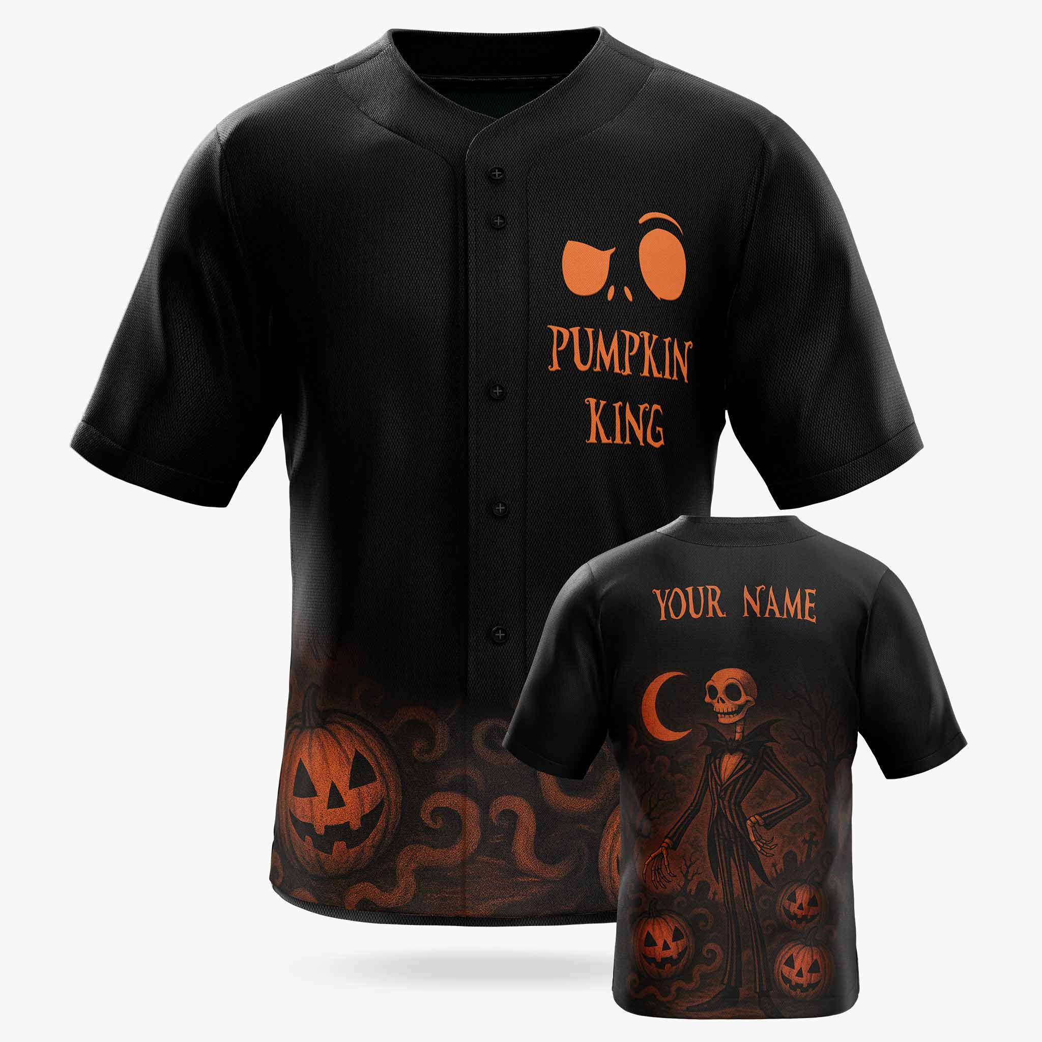 Custom Halloween Baseball Jersey - Horror Movie Design Pumpkin King - Add Your Name