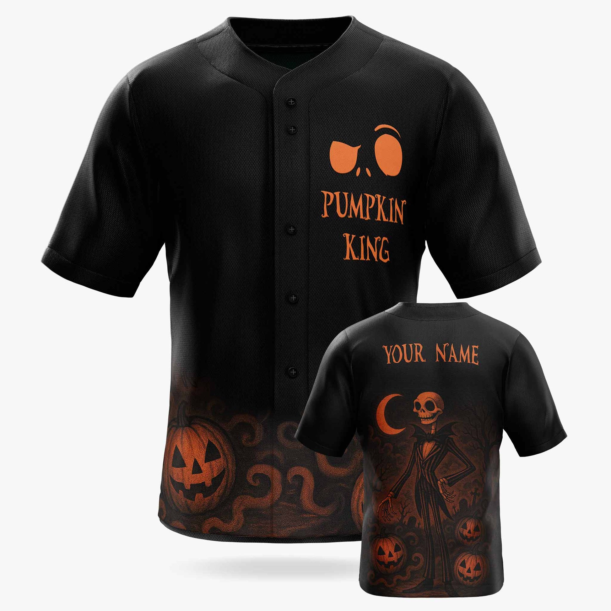 Custom Halloween Baseball Jersey - Horror Movie Design Pumpkin King - Add Your Name