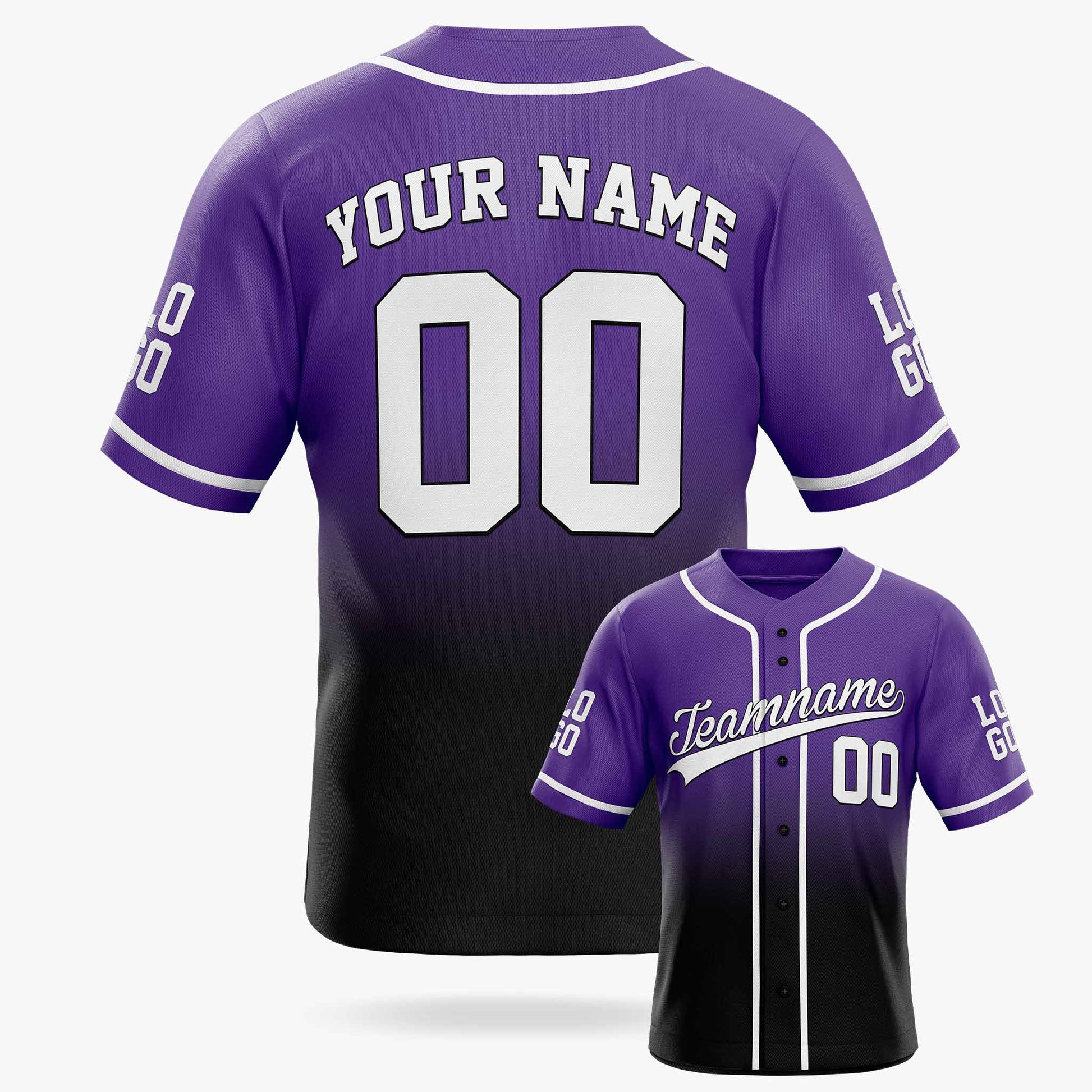 Custom Gradient Baseball Jersey Purple and Black With Piping - Design Your Own