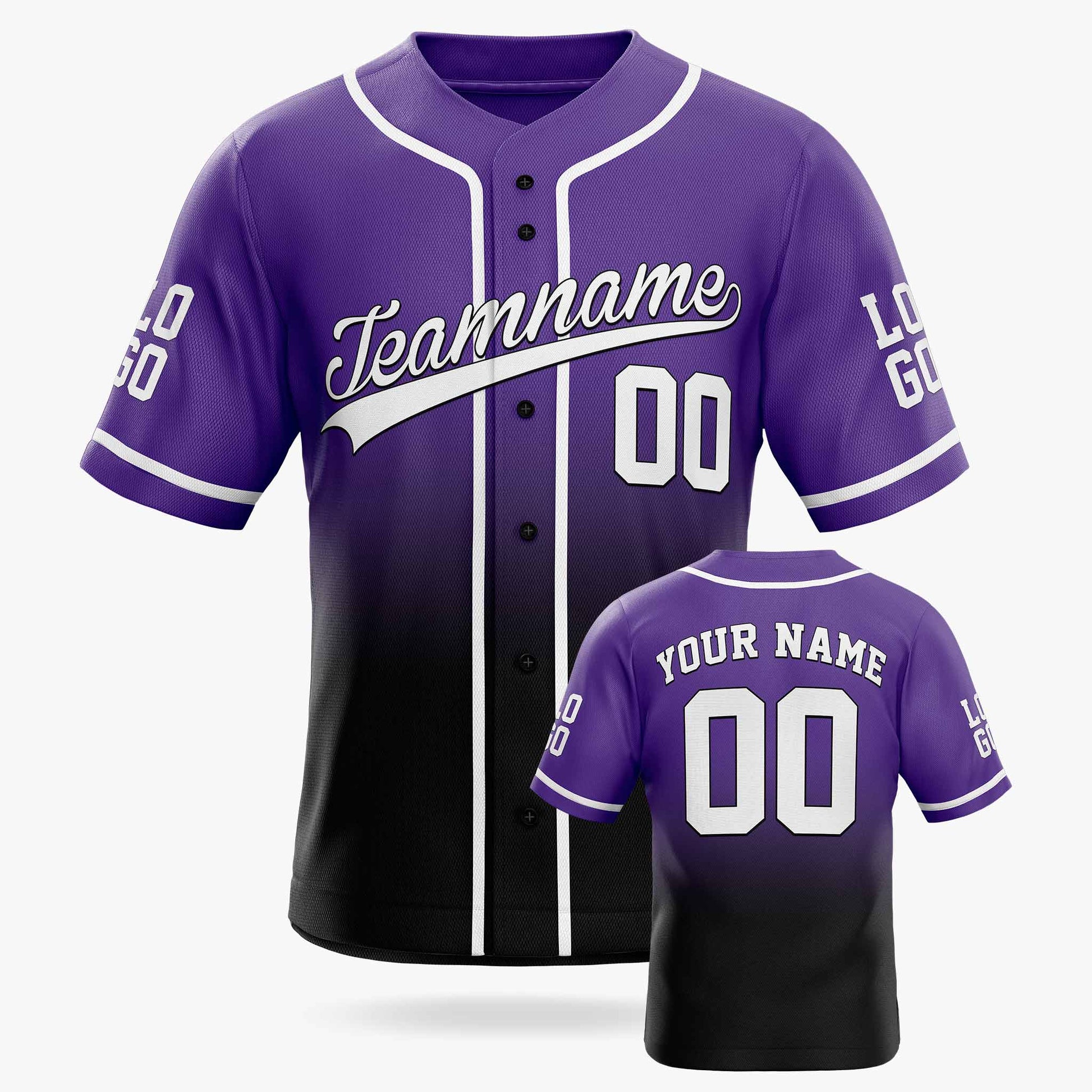 Custom Gradient Baseball Jersey Purple and Black With Piping - Design Your Own