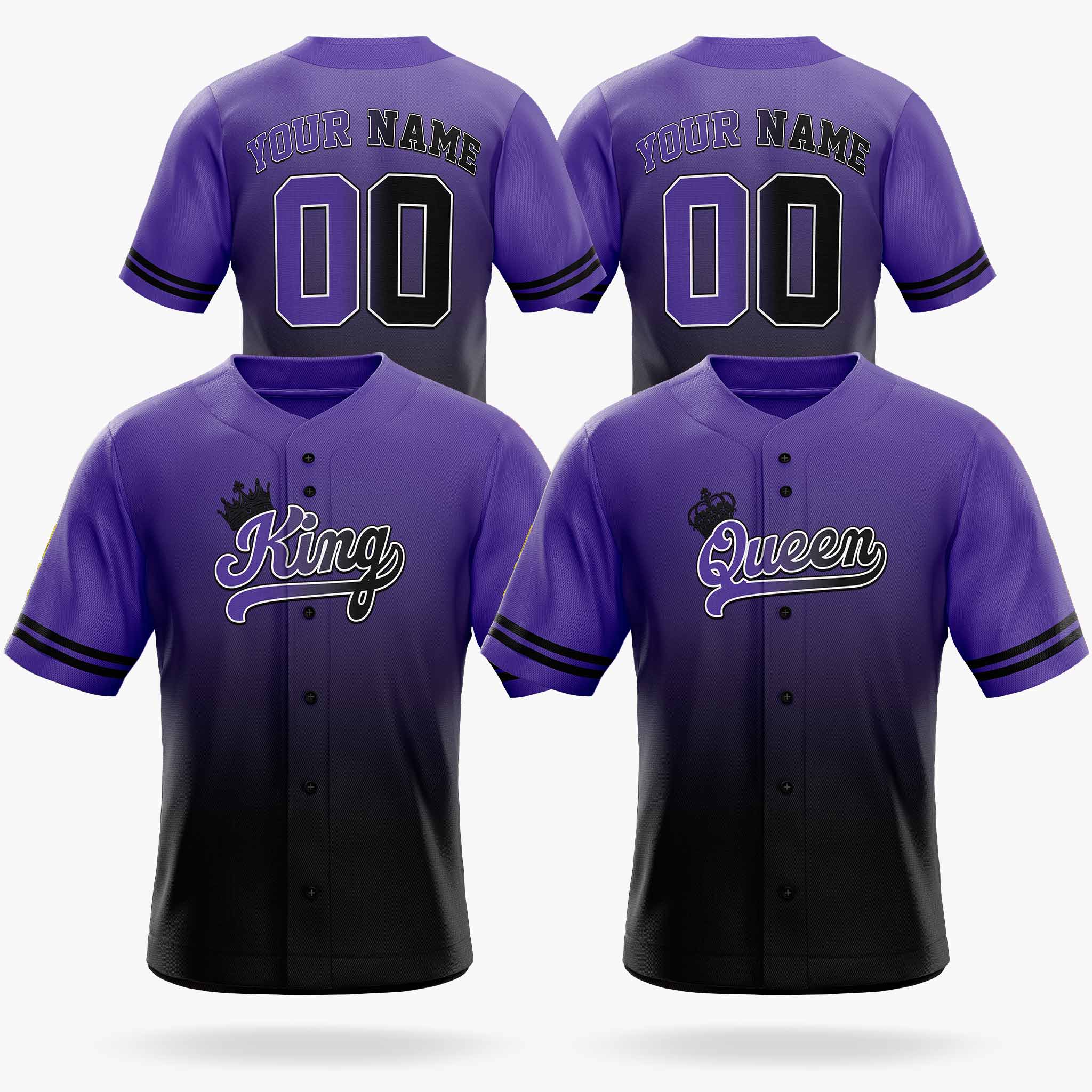 Custom Matching Couple Jerseys Gradient Purple and Black - King and Queen - Design Your Own