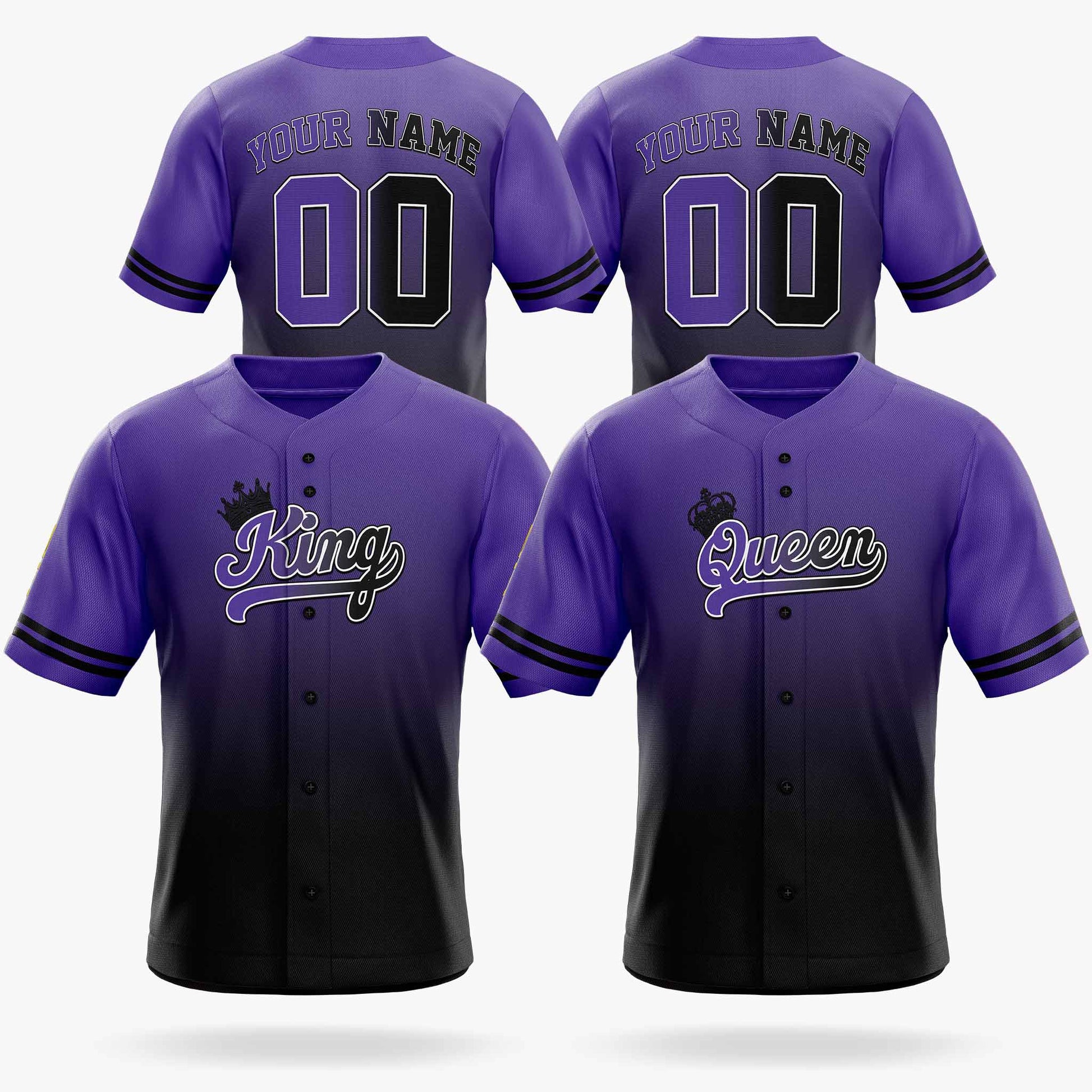 Custom Matching Couple Jerseys Gradient Purple and Black - King and Queen - Design Your Own