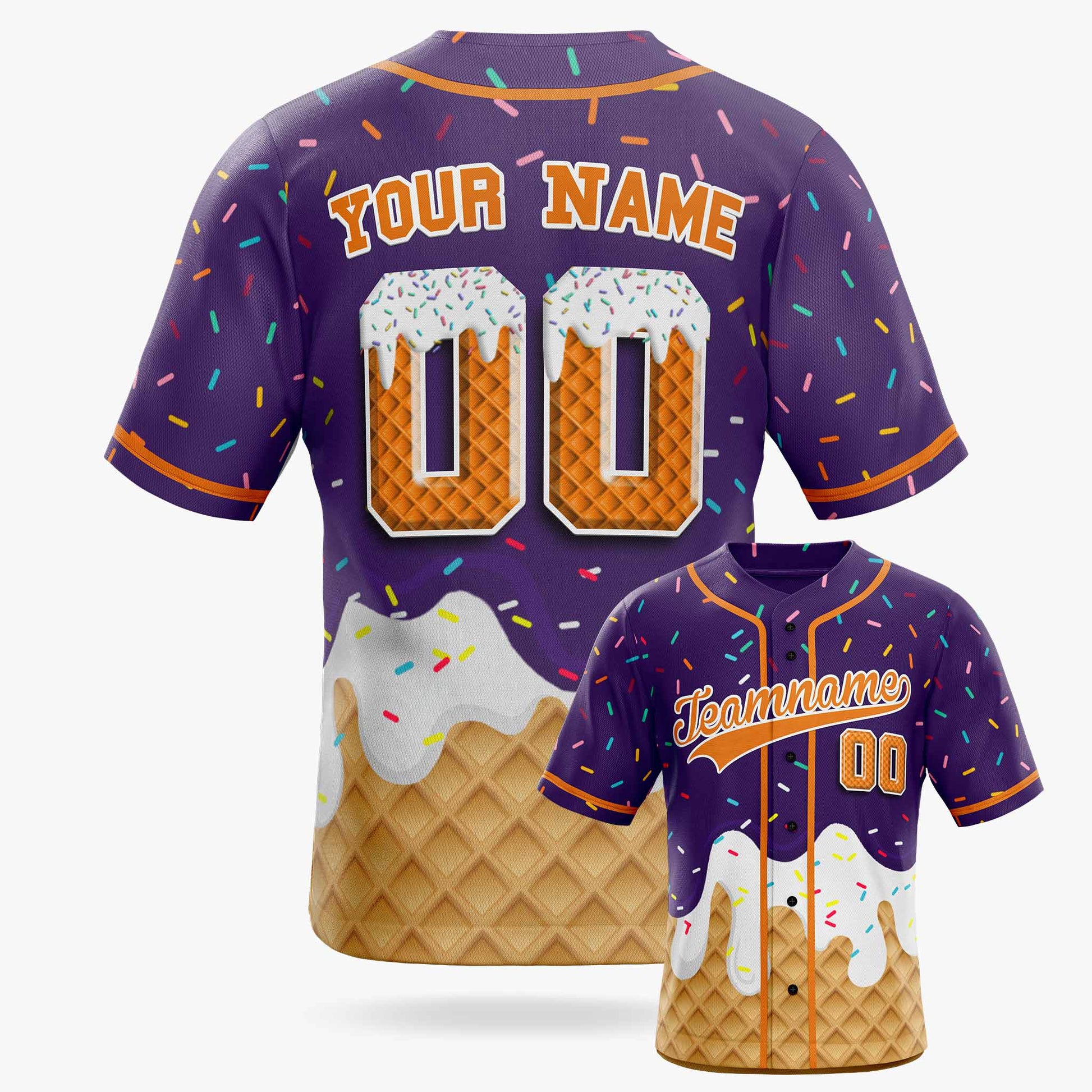 Custom Ice Cream Baseball Jersey Purple and Orange with Piping - Design Your Own