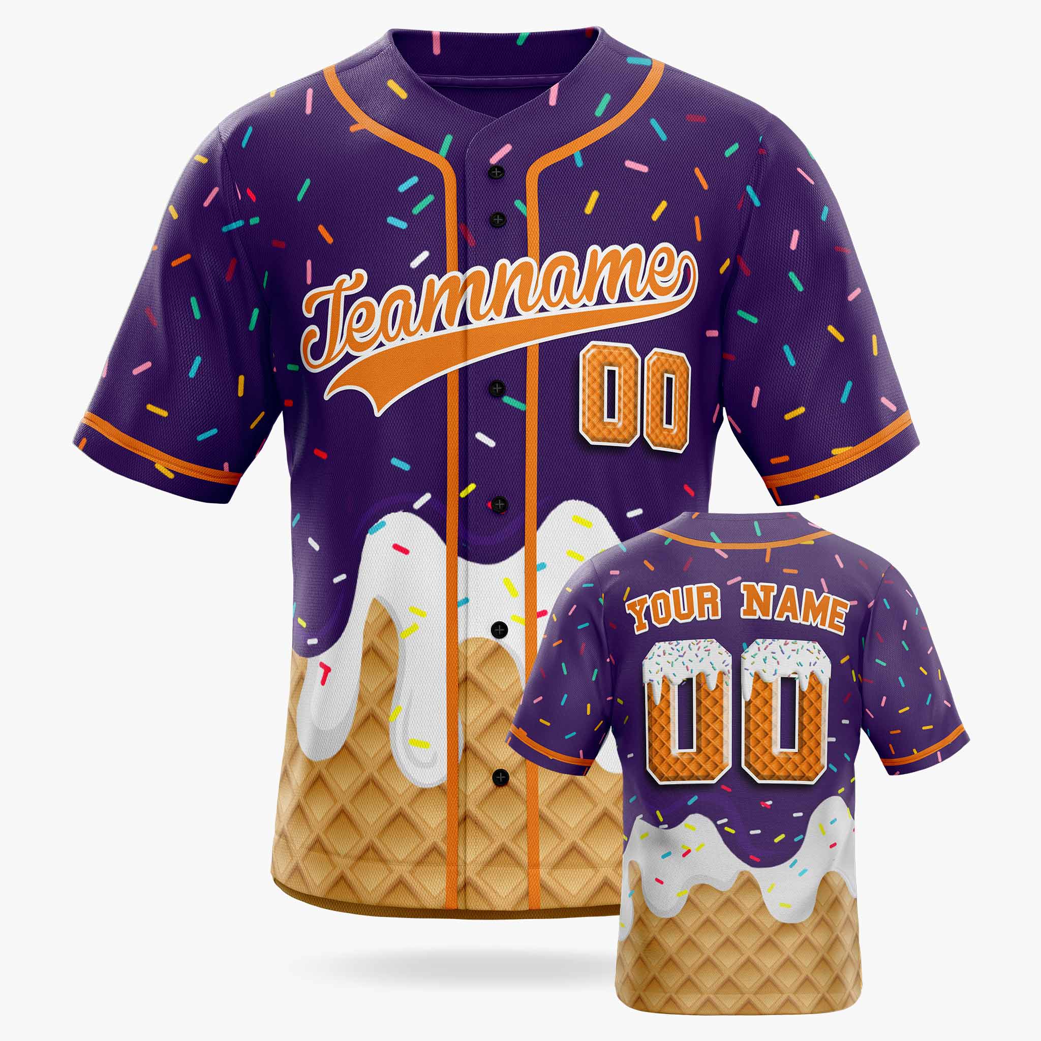 Custom Ice Cream Baseball Jersey Purple and Orange with Piping - Design Your Own