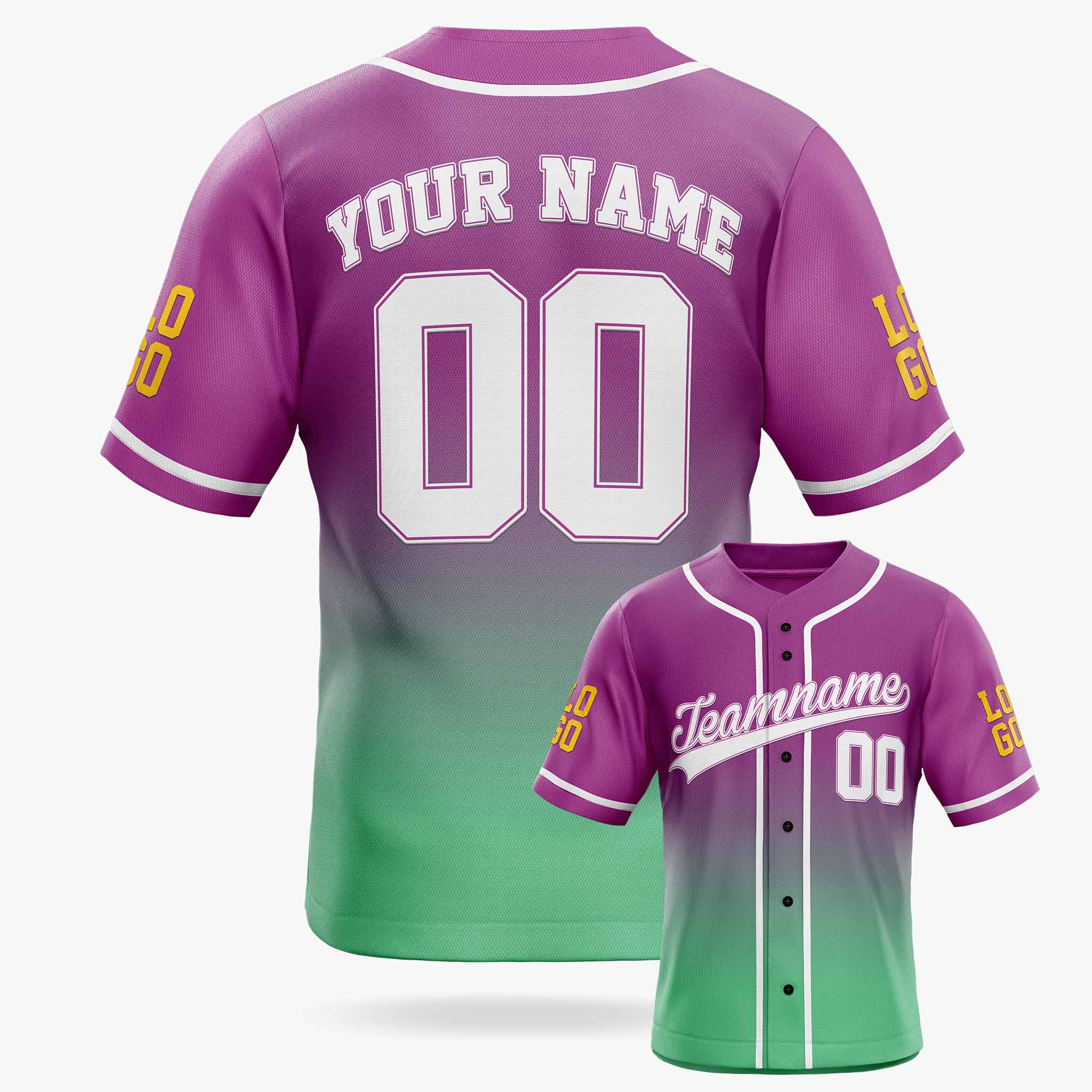 Custom Gradient Baseball Jersey Purple and Turquoise With White Piping - Design Your Own
