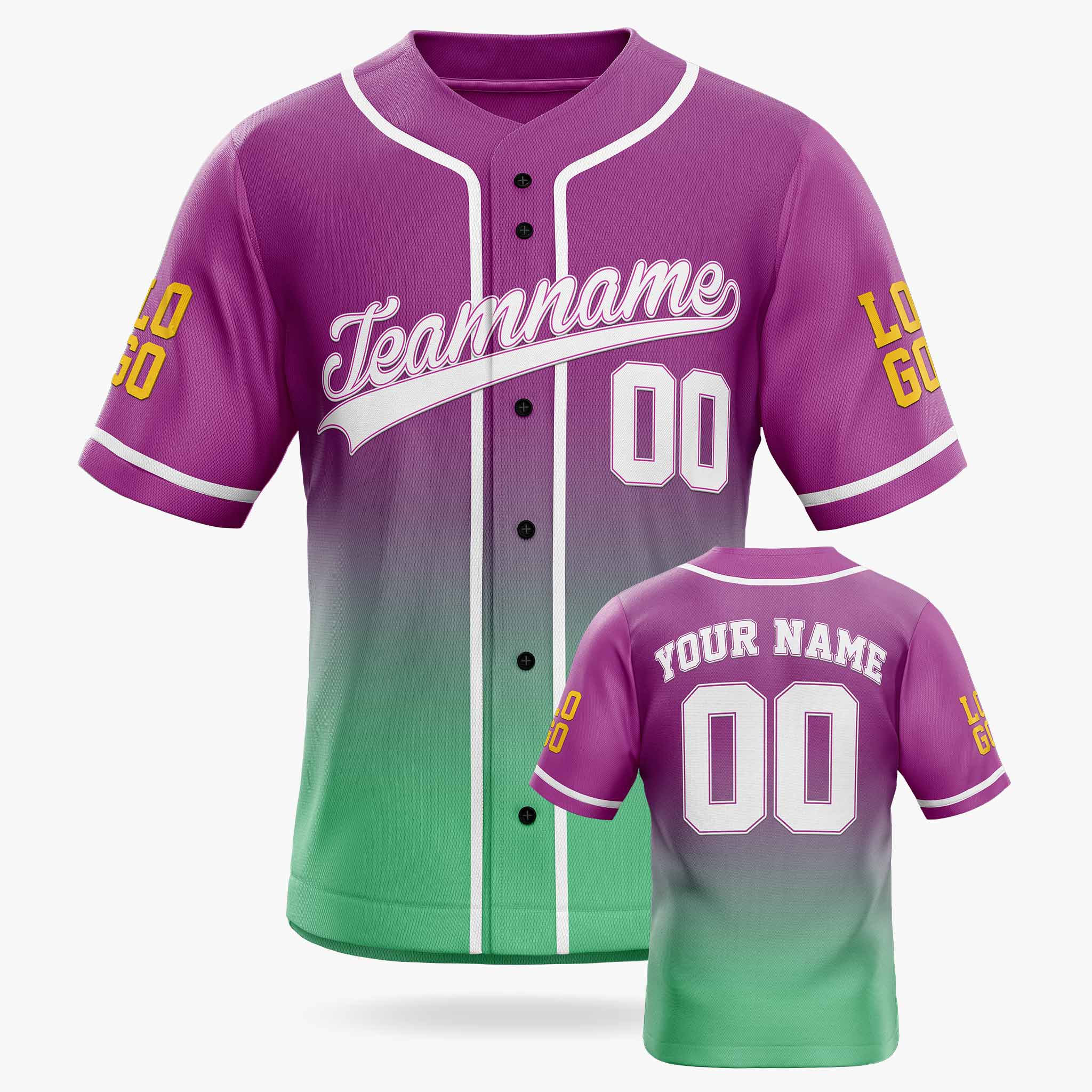 Custom Gradient Baseball Jersey Purple and Turquoise With White Piping - Design Your Own