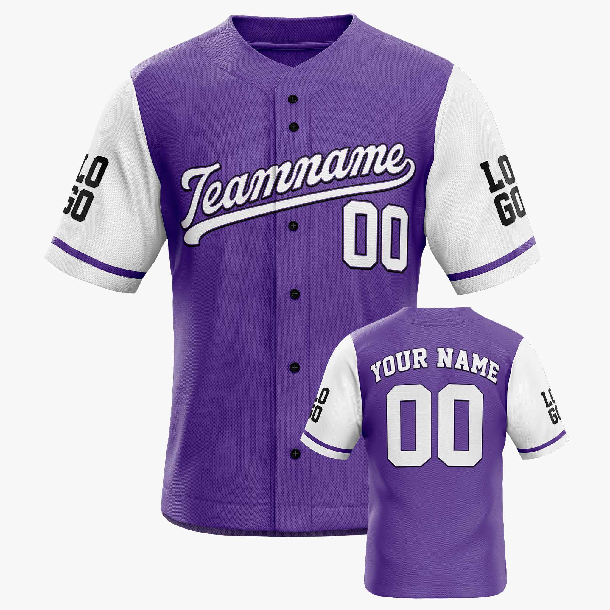 Custom Baseball Jersey Purple and White - Design Your Own