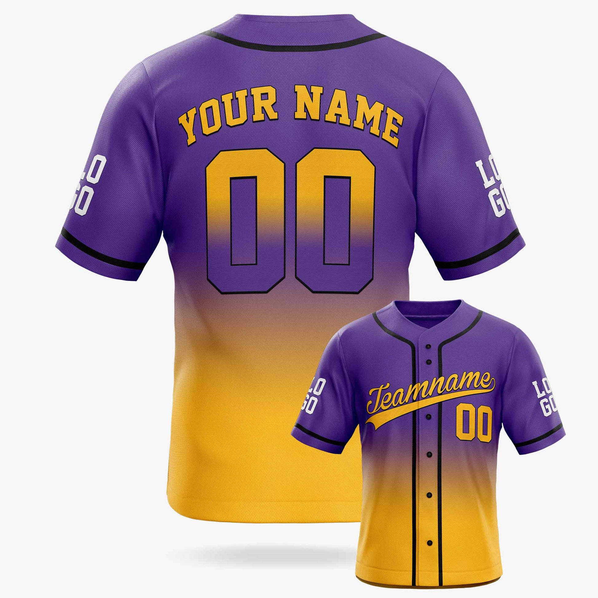 Custom Gradient Baseball Jersey Purple and Yellow With Piping - Design Your Own