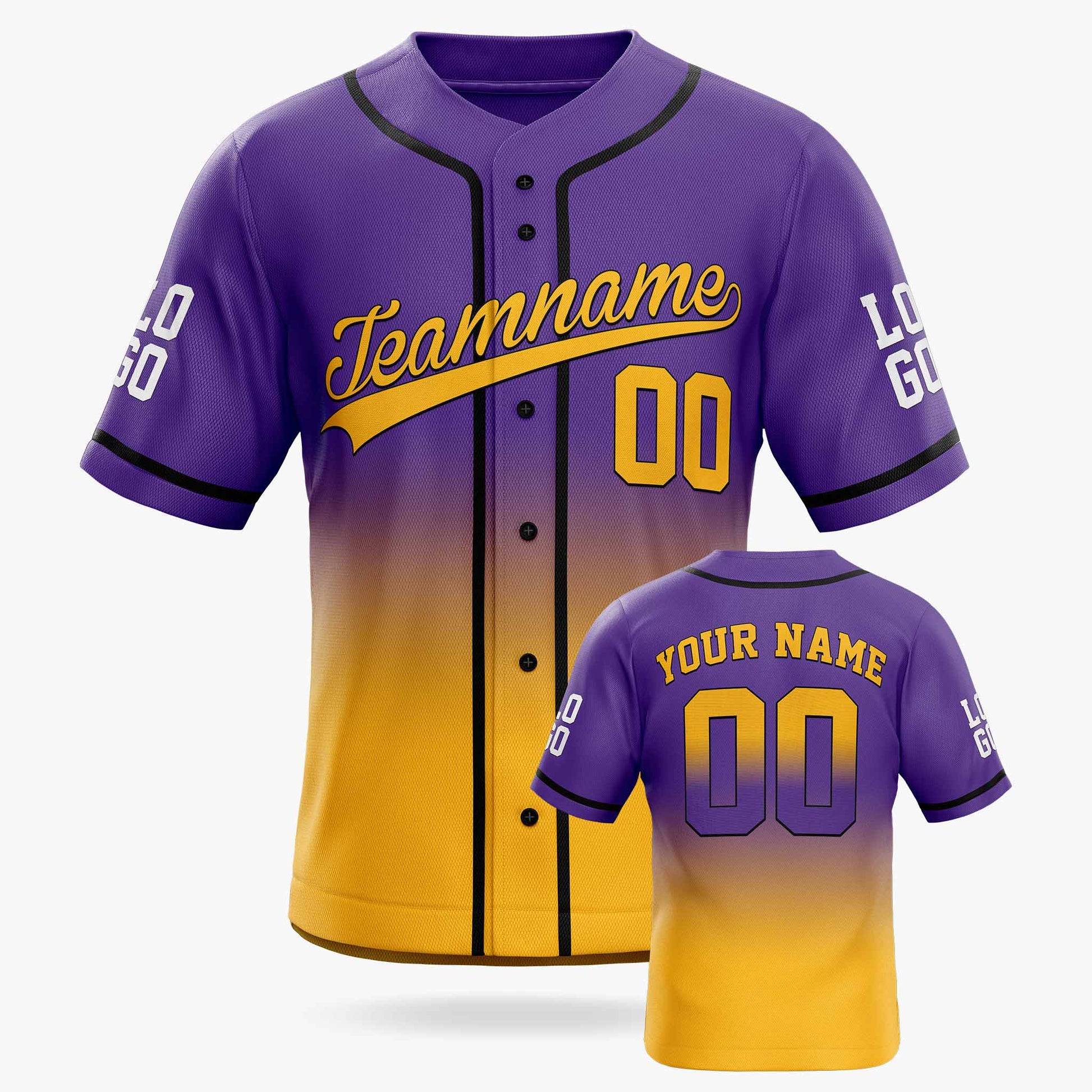 Custom Gradient Baseball Jersey Purple and Yellow With Piping - Design Your Own