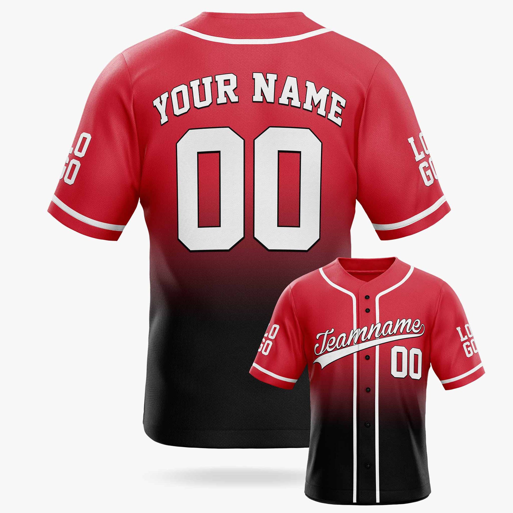Custom Gradient Baseball Jersey Red and Black With Piping - Design Your Own
