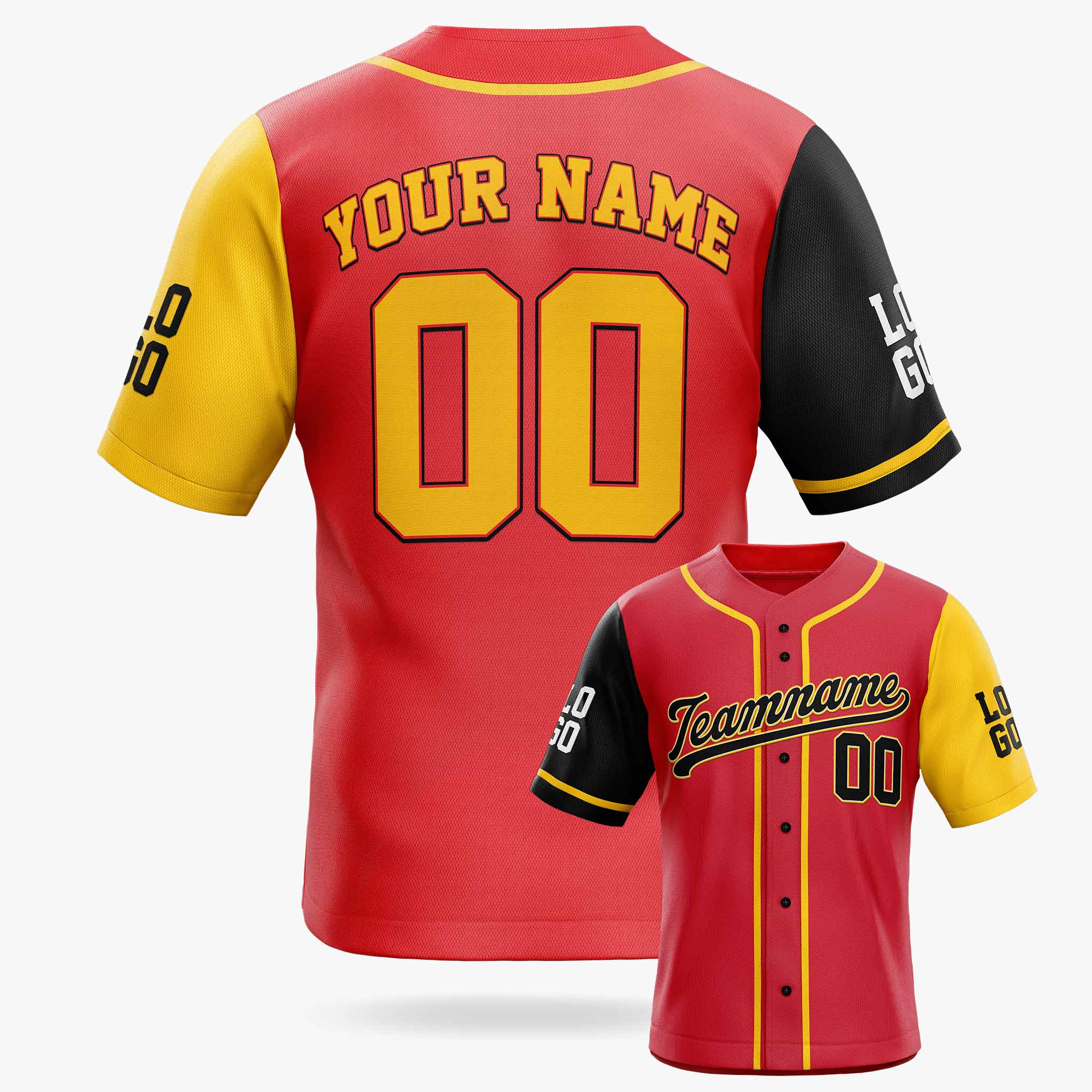 Custom Baseball Jersey Red Yellow and Black With Piping - Design Your Own