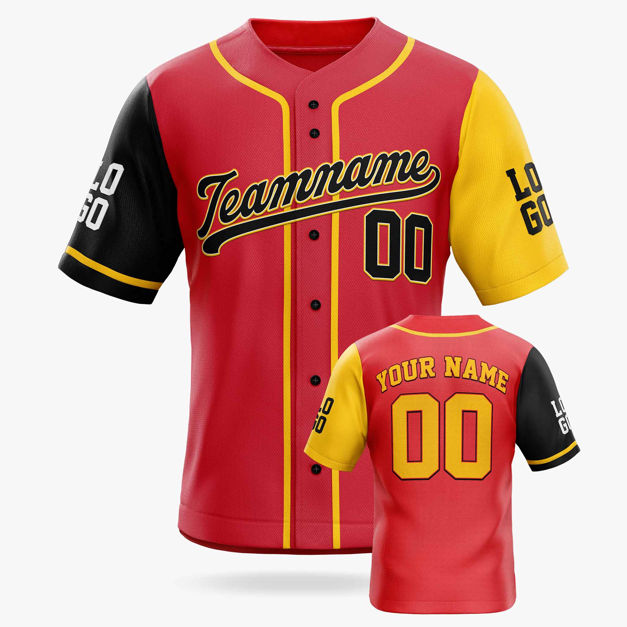 Custom Baseball Jersey Red Yellow and Black With Piping - Design Your Own