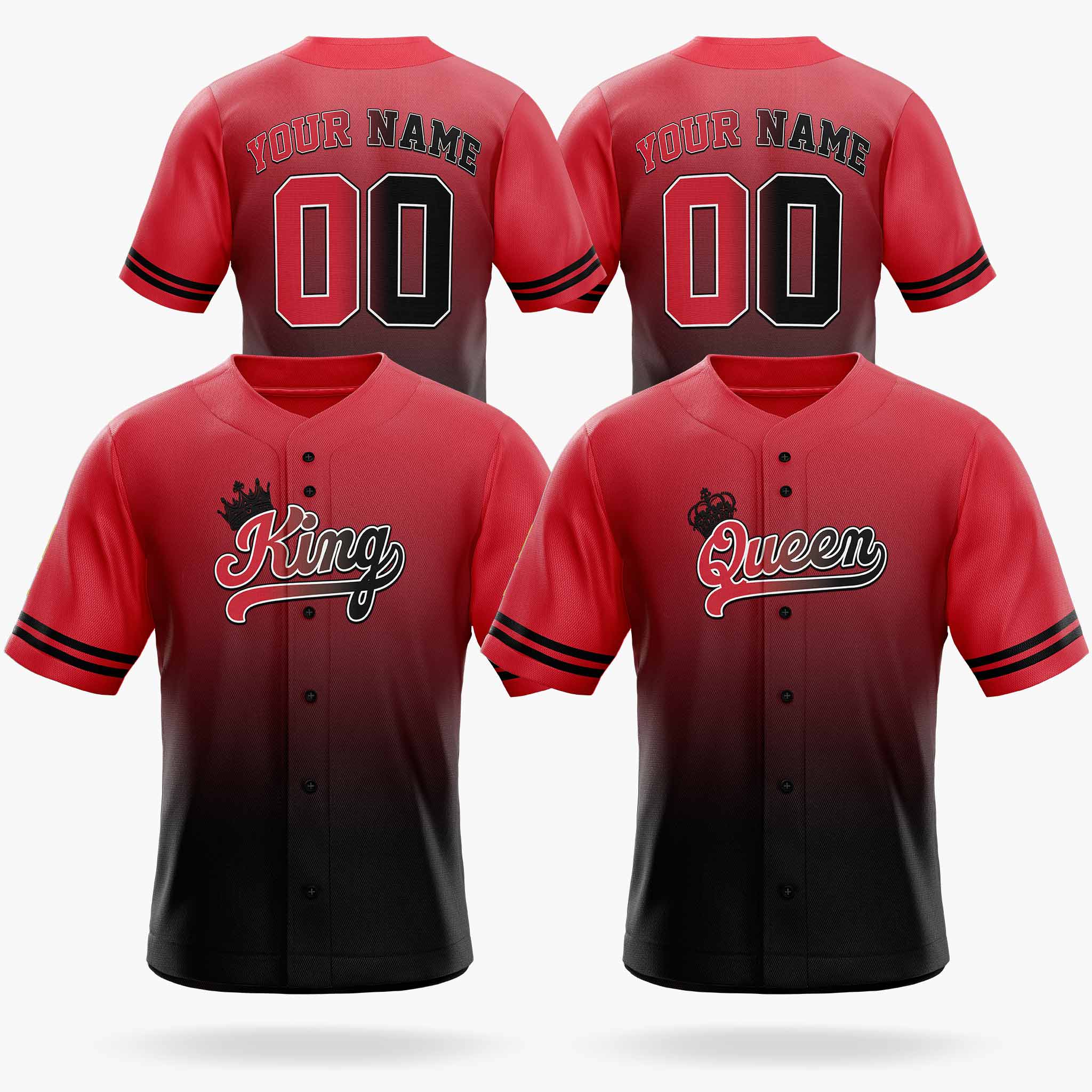 Custom Matching Couple Jerseys Gradient Red and Black - King and Queen - Design Your Own