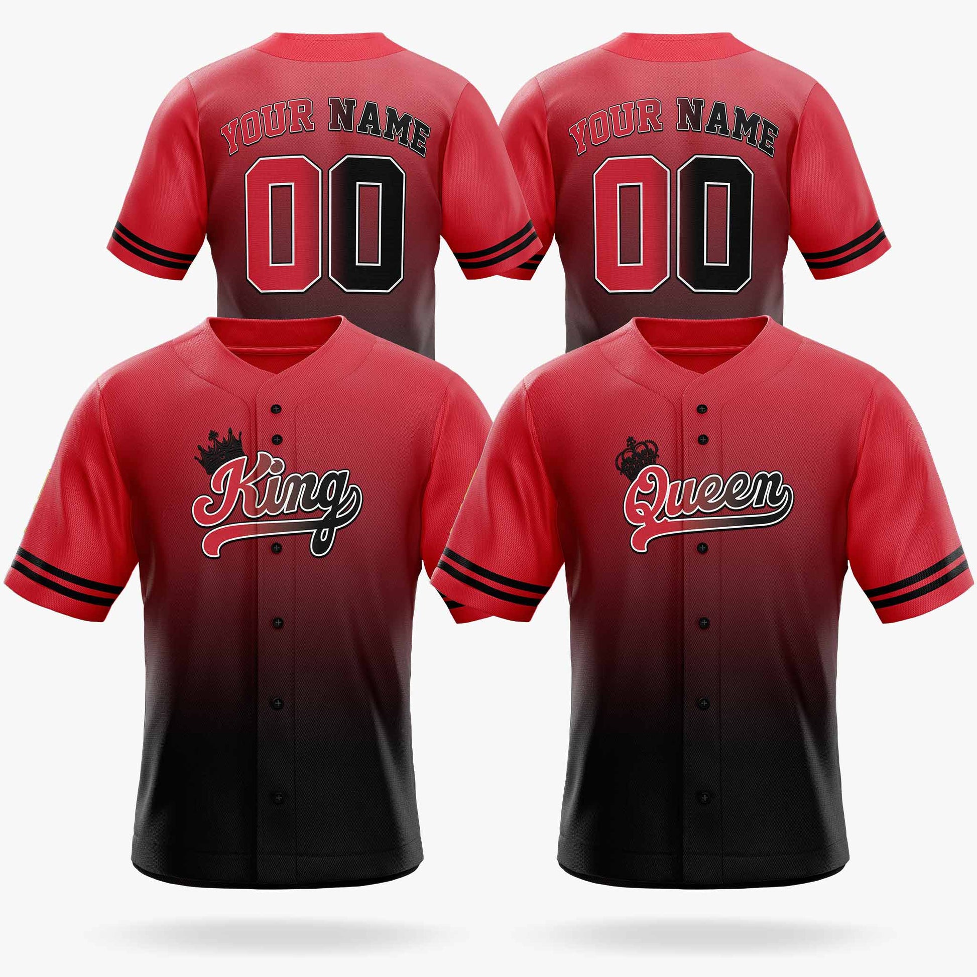 Custom Matching Couple Jerseys Gradient Red and Black - King and Queen - Design Your Own