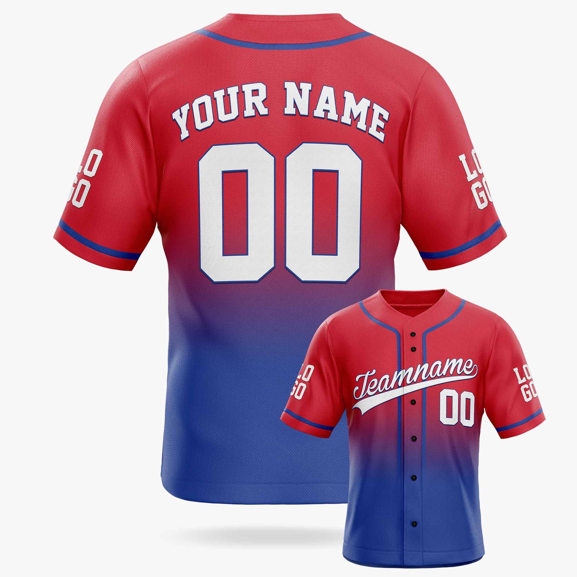 Custom Gradient Baseball Jersey Red and Cobalt With Piping - Design Your Own