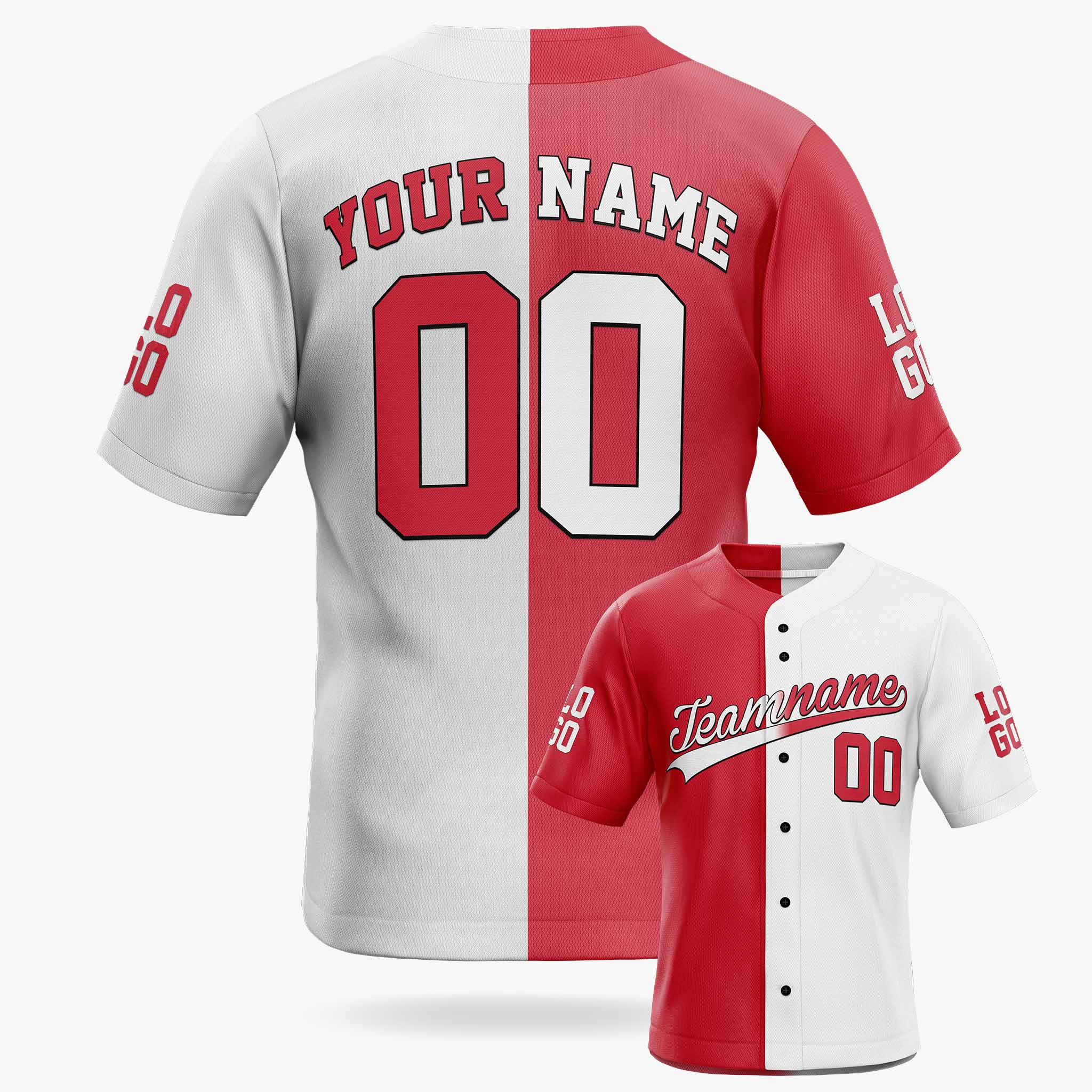 Custom Split Baseball Jersey Red and White - Design Your Own