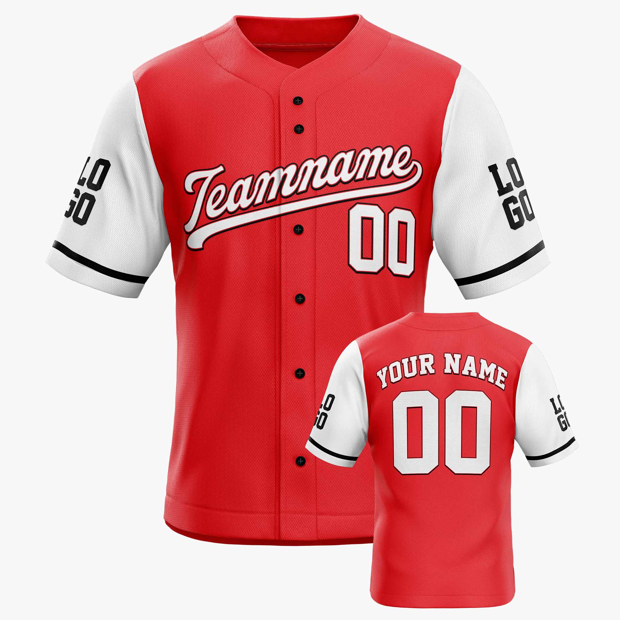 Custom Baseball Jersey Red White and Black - Design Your Own