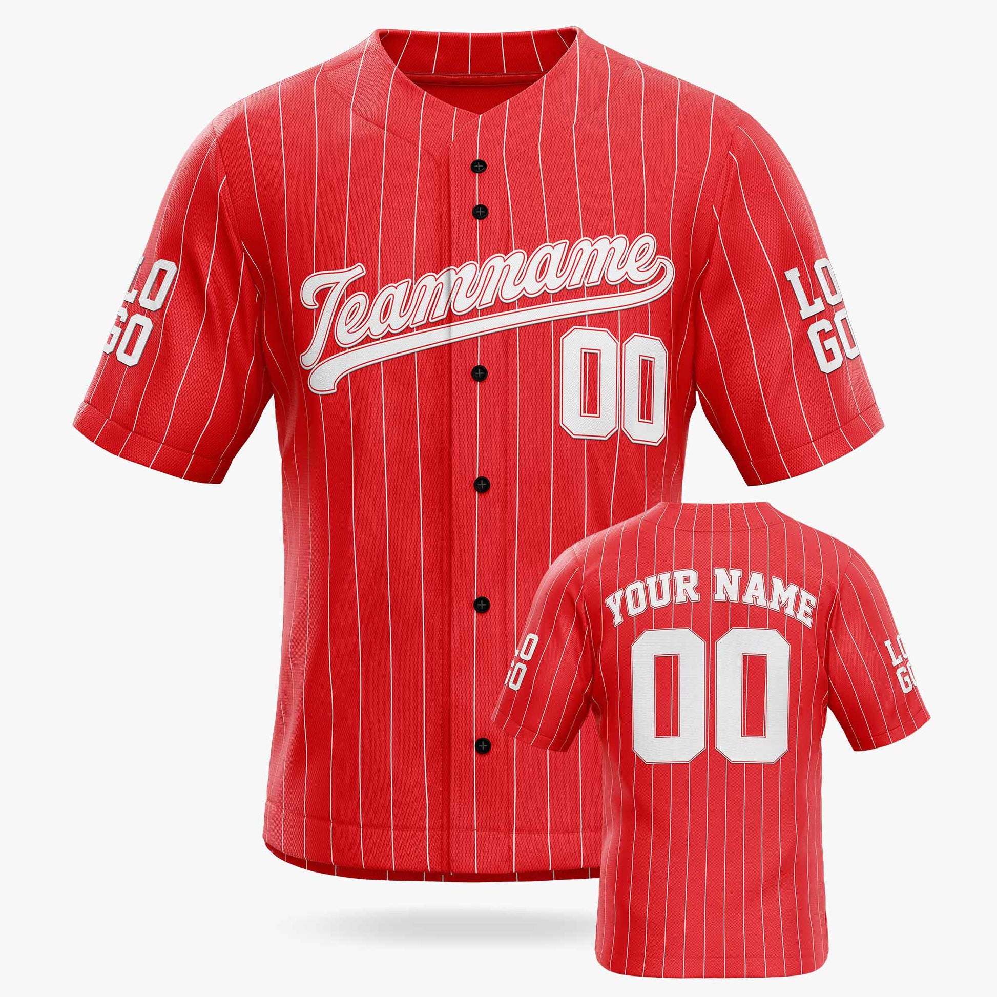 Custom Pinstripe Baseball Jersey Red and White - Design Your Own