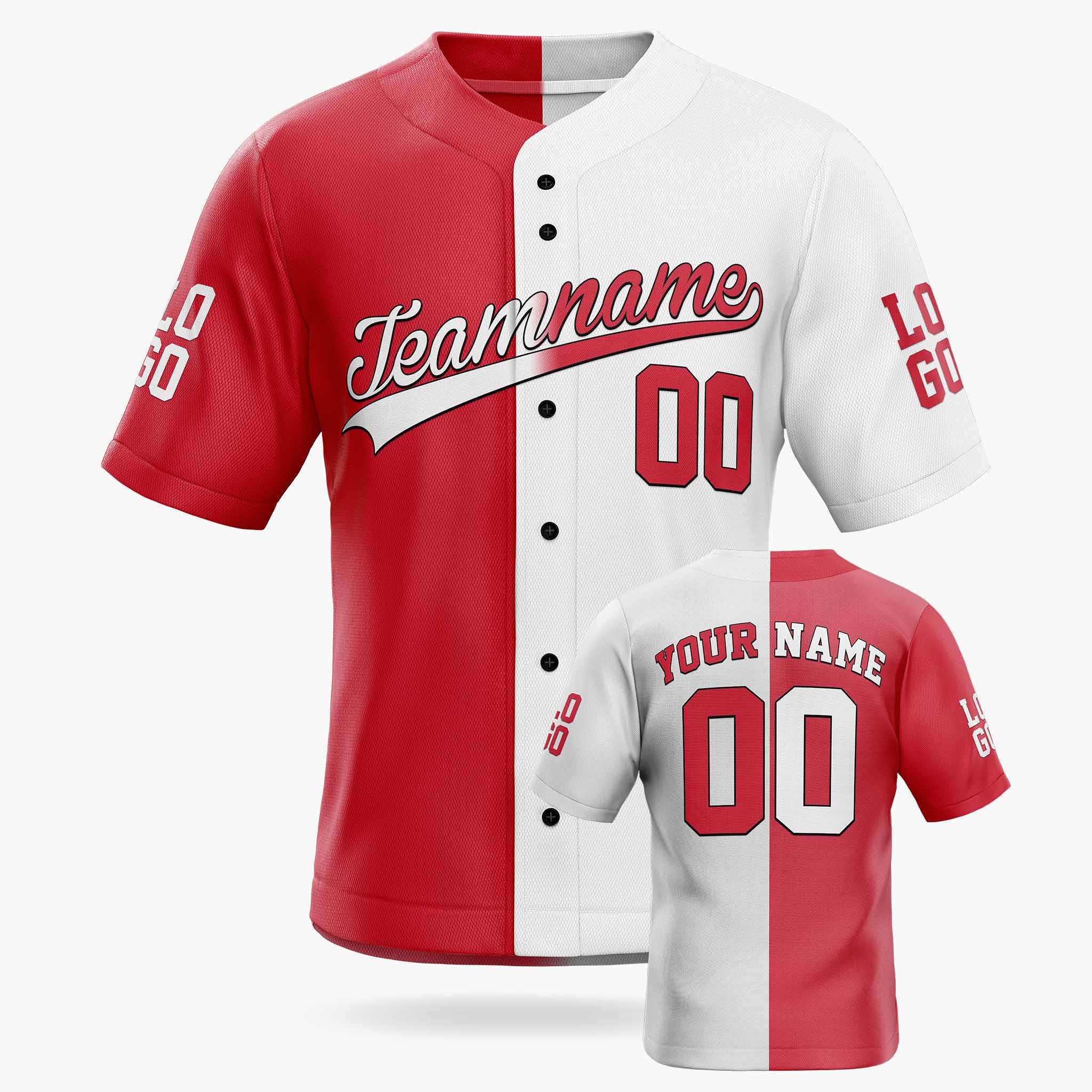 Custom Split Baseball Jersey Red and White - Design Your Own