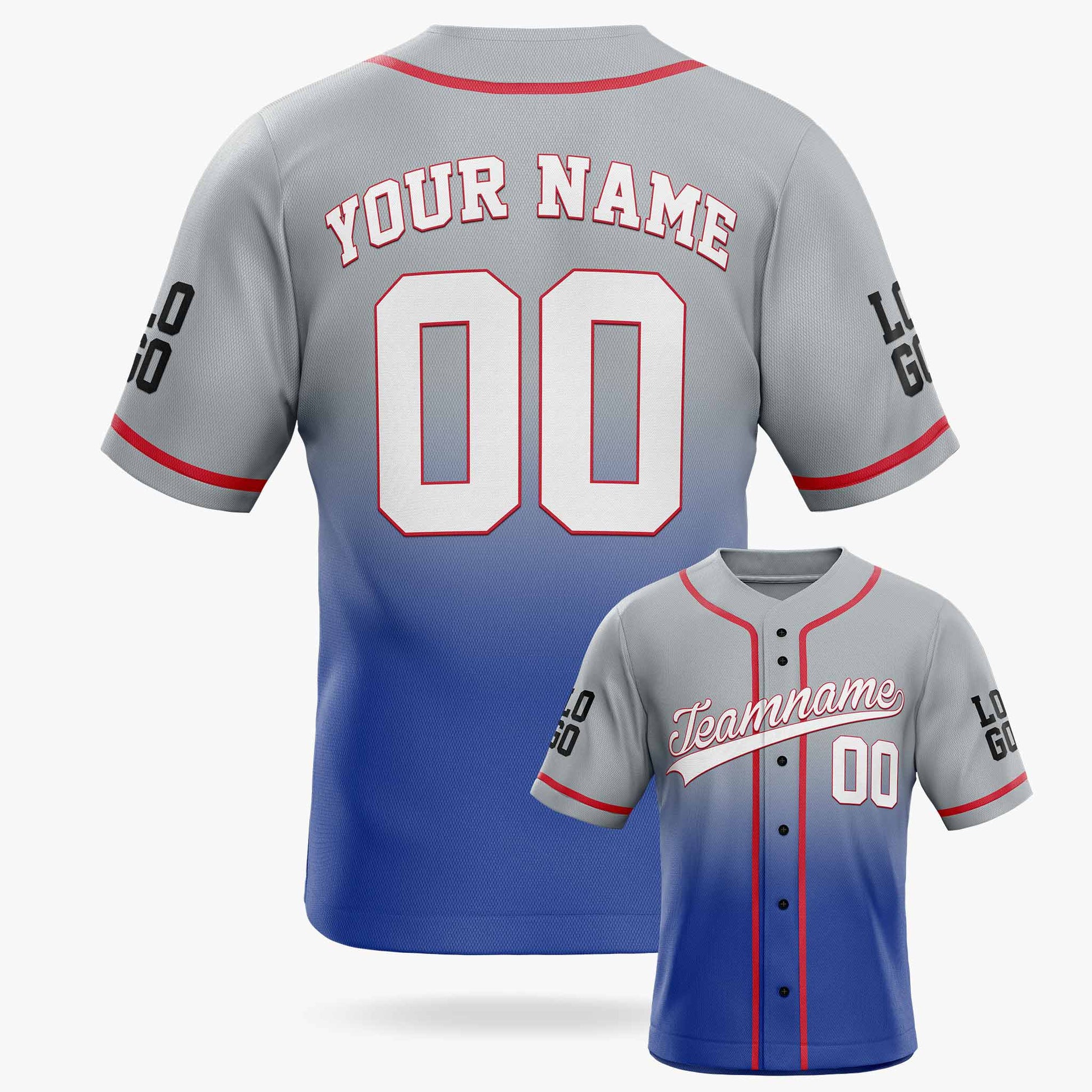 Custom Gradient Baseball Jersey Silver and Cobalt With Piping - Design Your Own