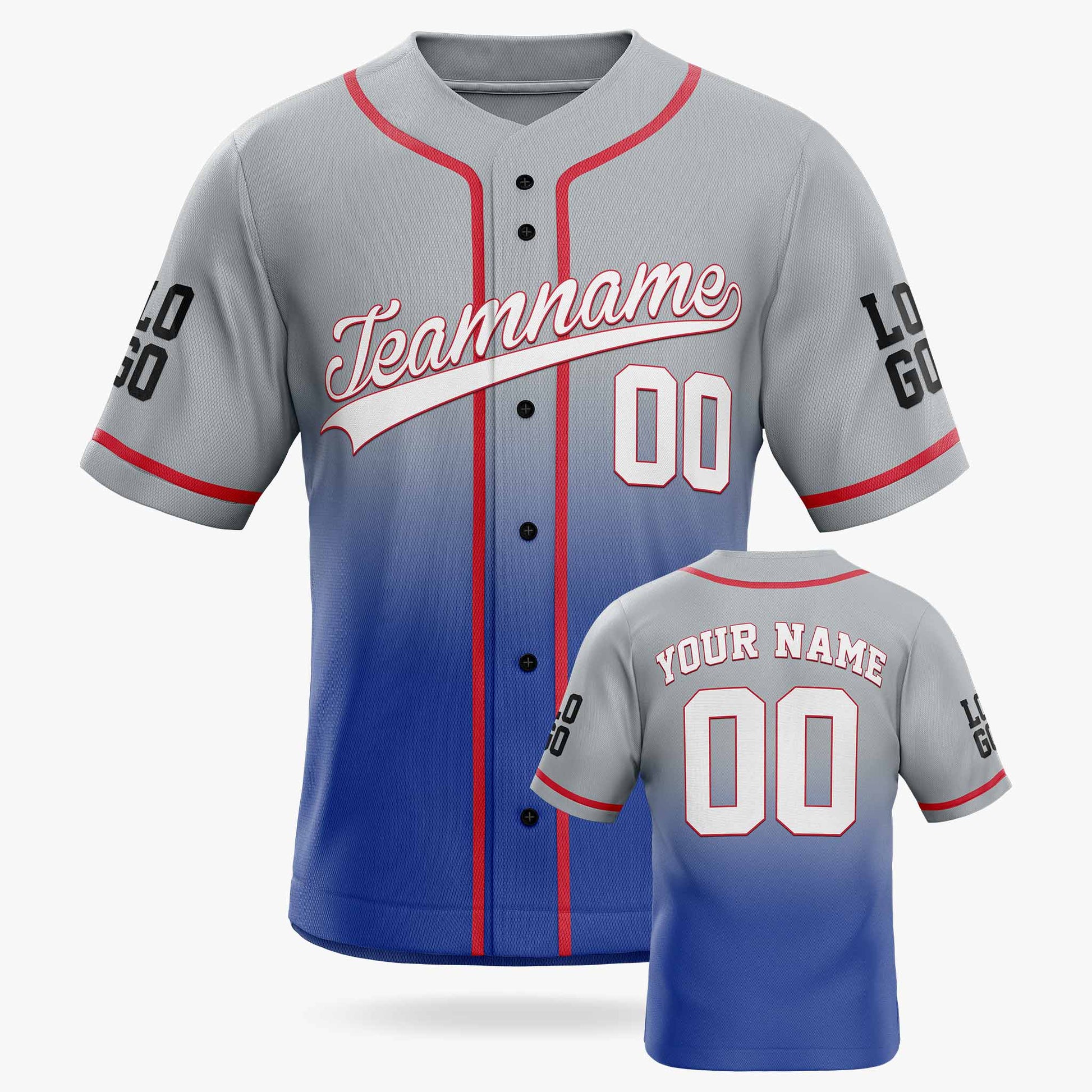 Custom Gradient Baseball Jersey Silver and Cobalt With Piping - Design Your Own