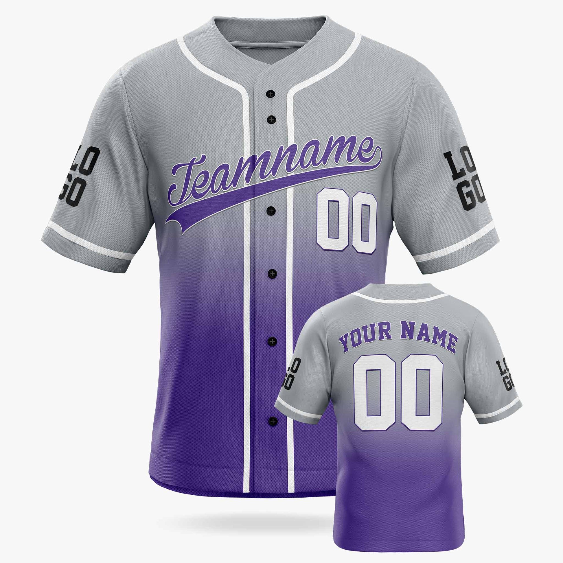 Custom Gradient Baseball Jersey Silver and Purple With Piping - Design Your Own