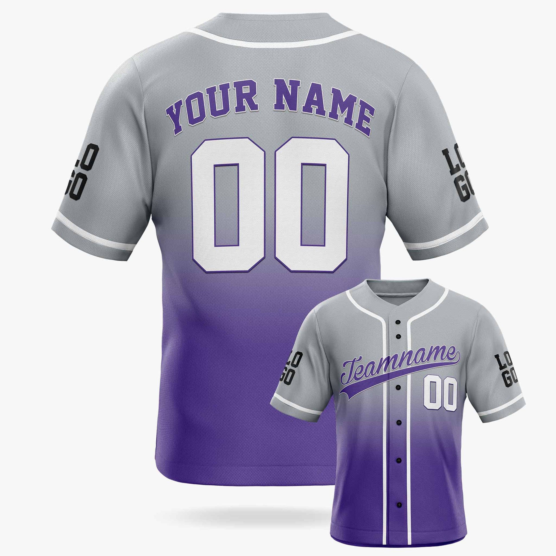 Custom Gradient Baseball Jersey Silver and Purple With Piping - Design Your Own