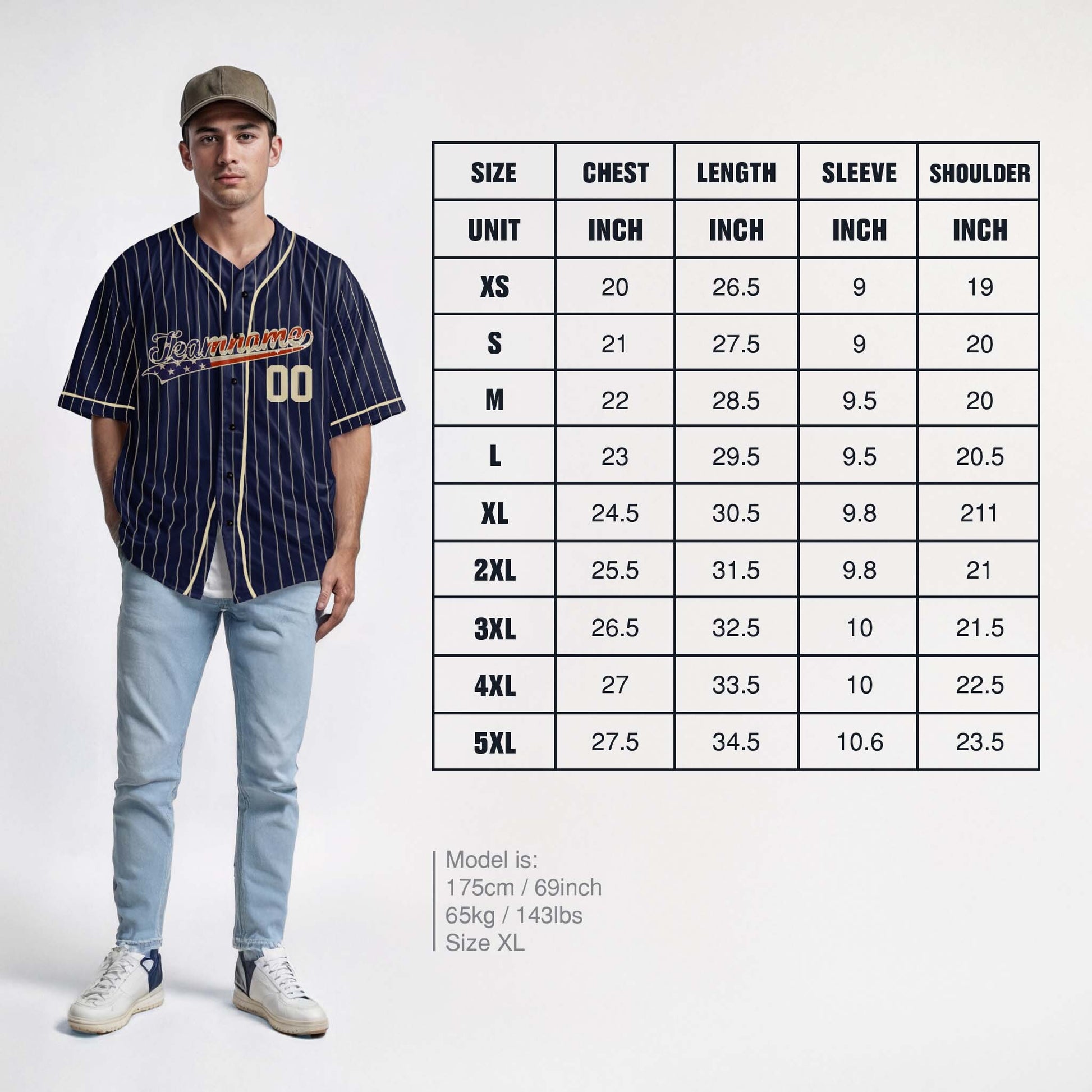 Custom Pinstripe Baseball Jersey Navy and Patriotic With White Piping - Design Your Own