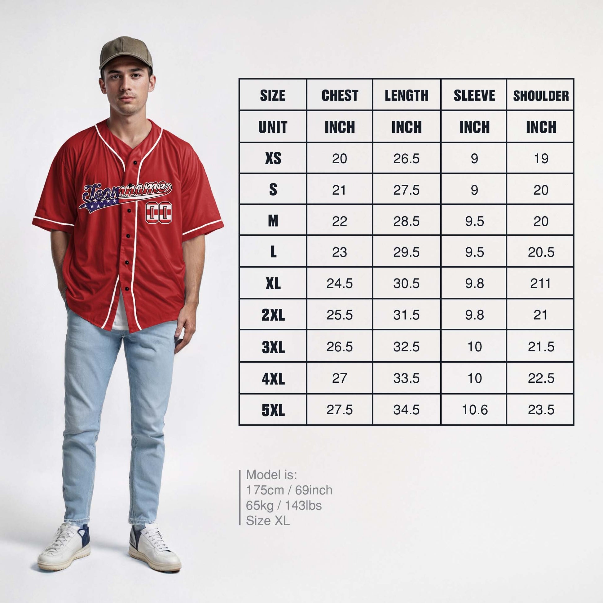 Custom Patriotic Baseball Jersey Red and White With Piping - Design Your Own