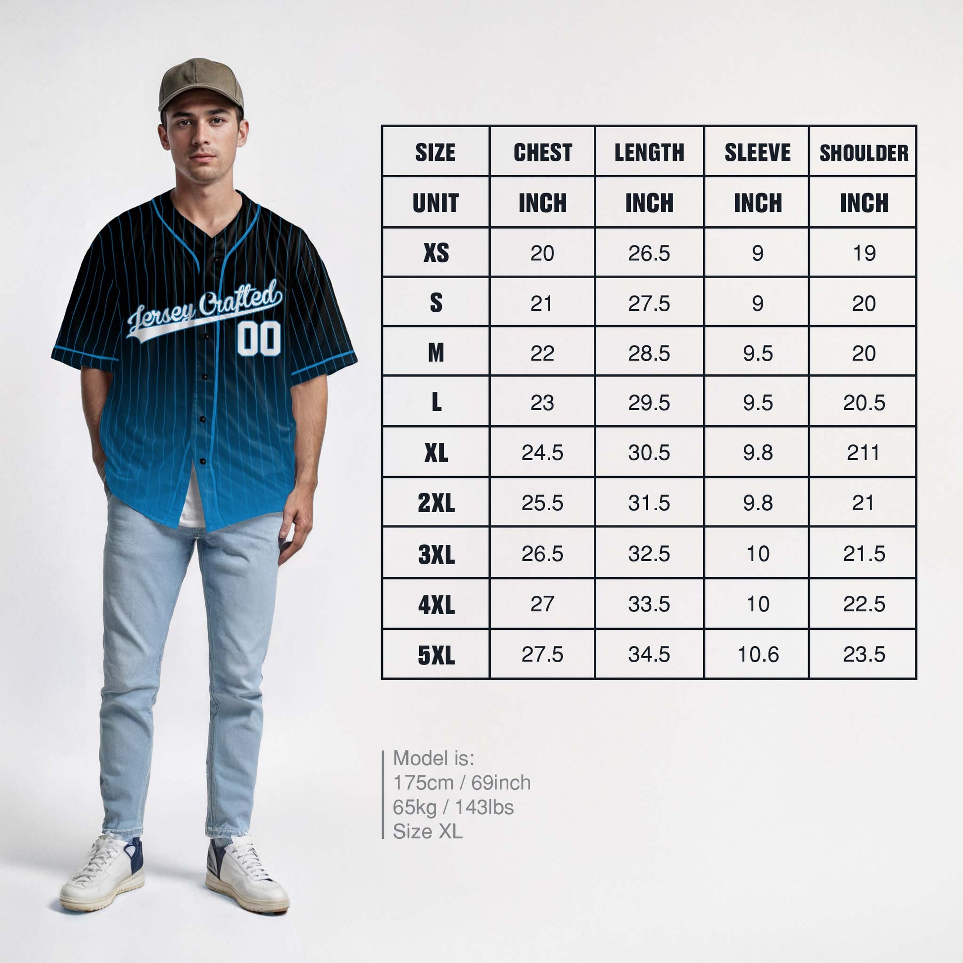 Custom Pinstripe Gradient Baseball Jersey Black and Blue With Piping - Design Your Own
