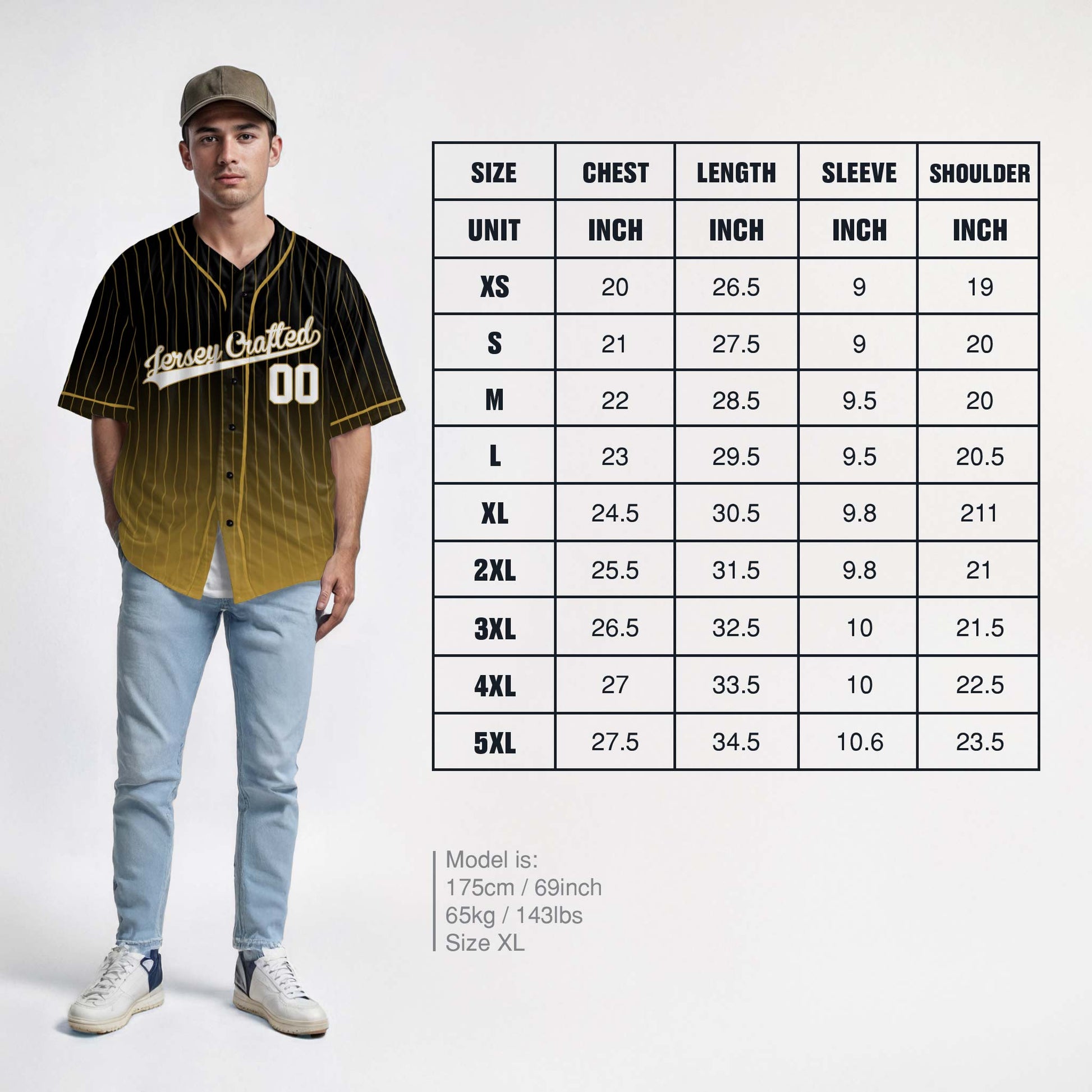 Custom Pinstripe Gradient Baseball Jersey Black and Yellow With Piping - Design Your Own