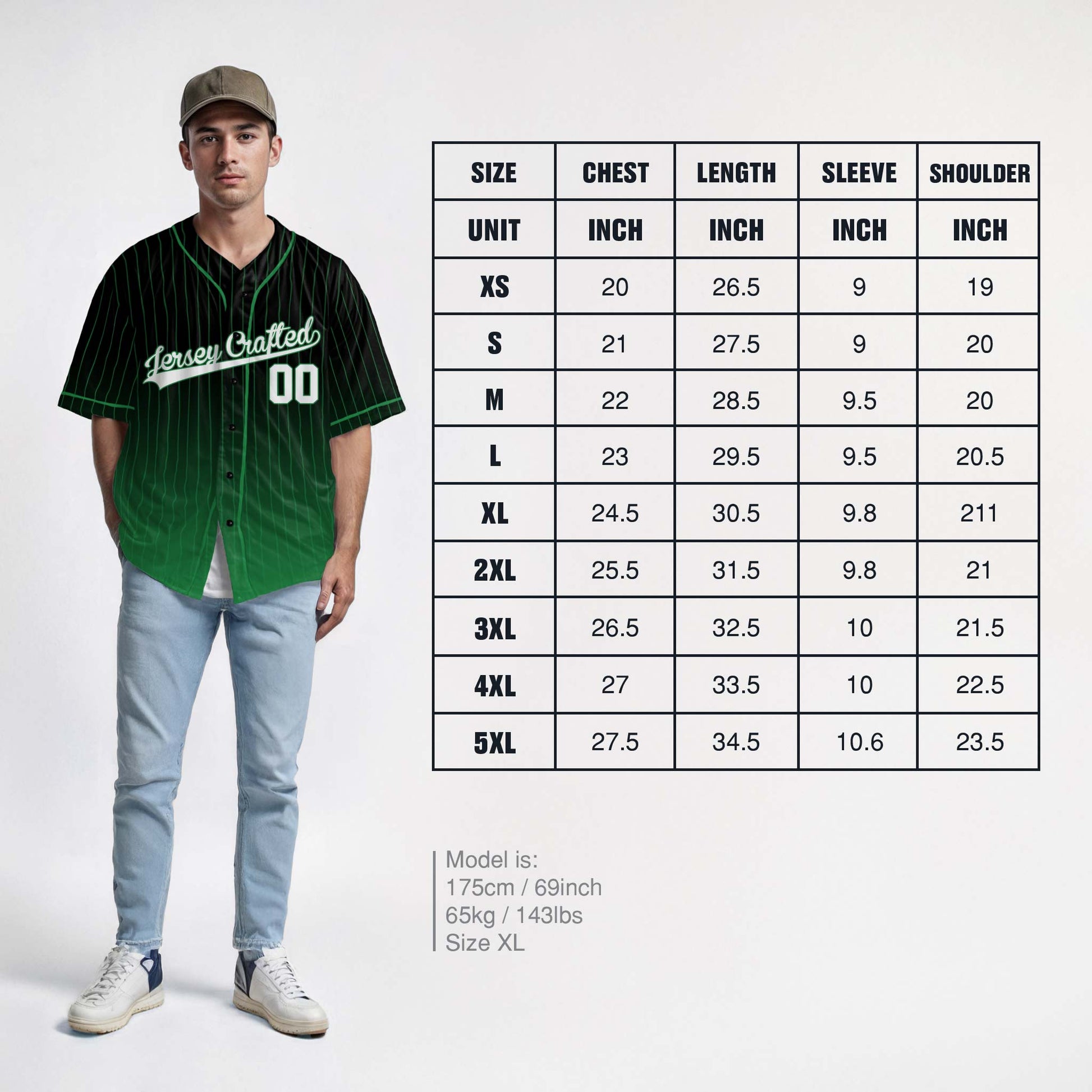 Custom Pinstripe Gradient Baseball Jersey Black and Green With Piping - Design Your Own