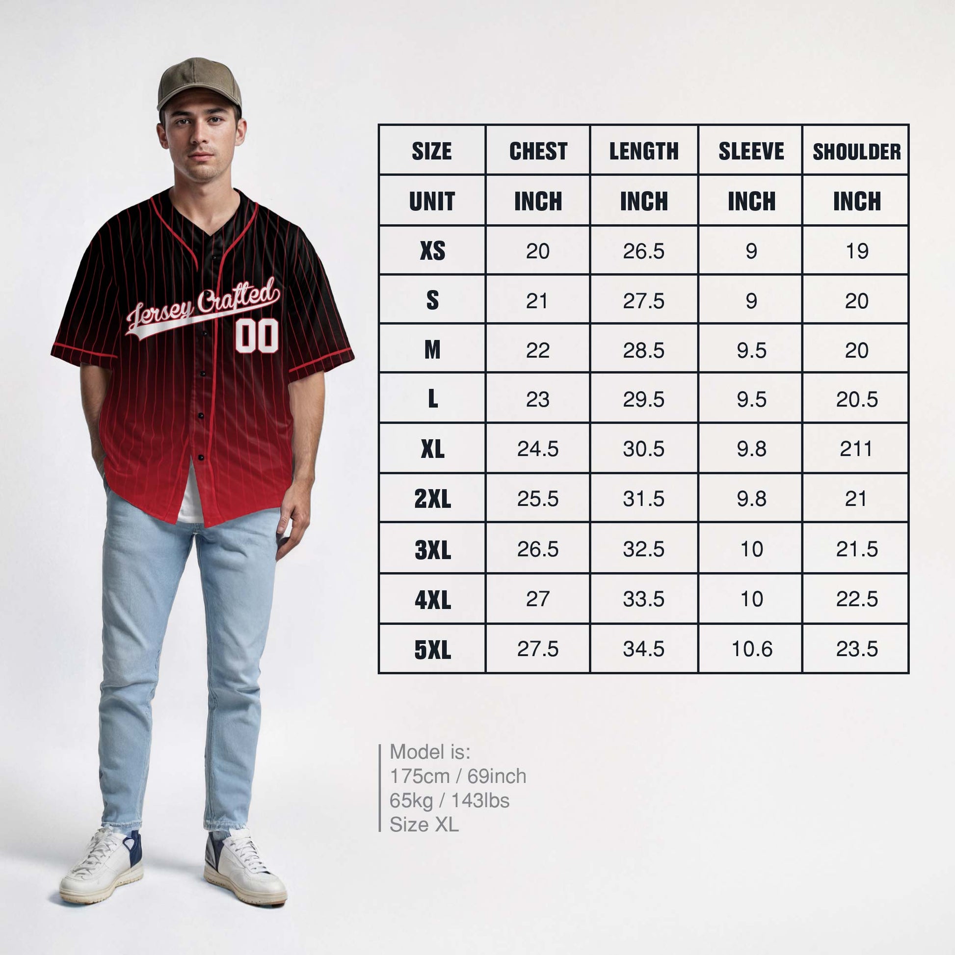 Custom Pinstripe Gradient Baseball Jersey Black and Red With Piping - Design Your Own