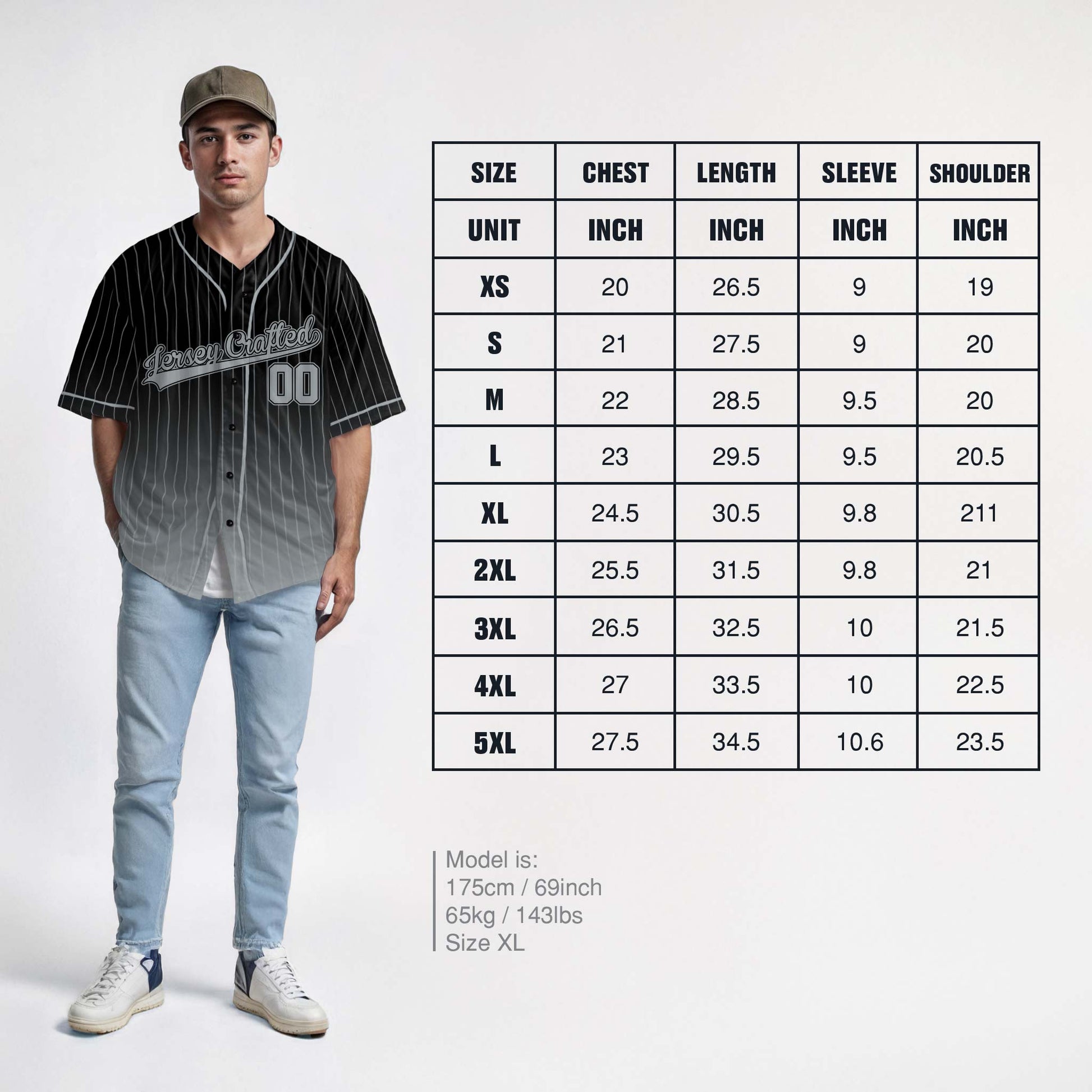 Custom Pinstripe Gradient Baseball Jersey Black and Silver With Piping - Design Your Own