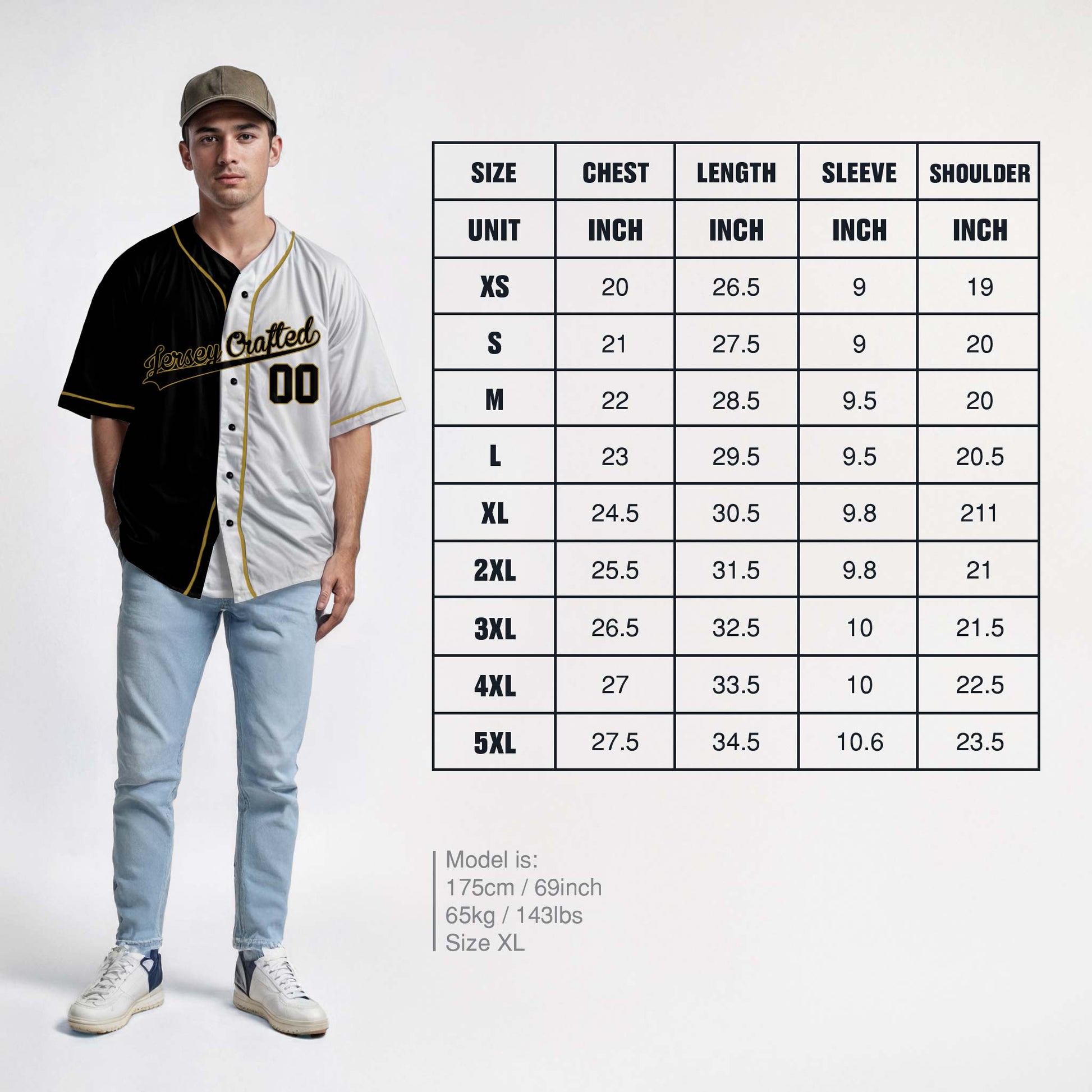 Custom Split Baseball Jersey Black and White with Gold Piping - Design Your Own