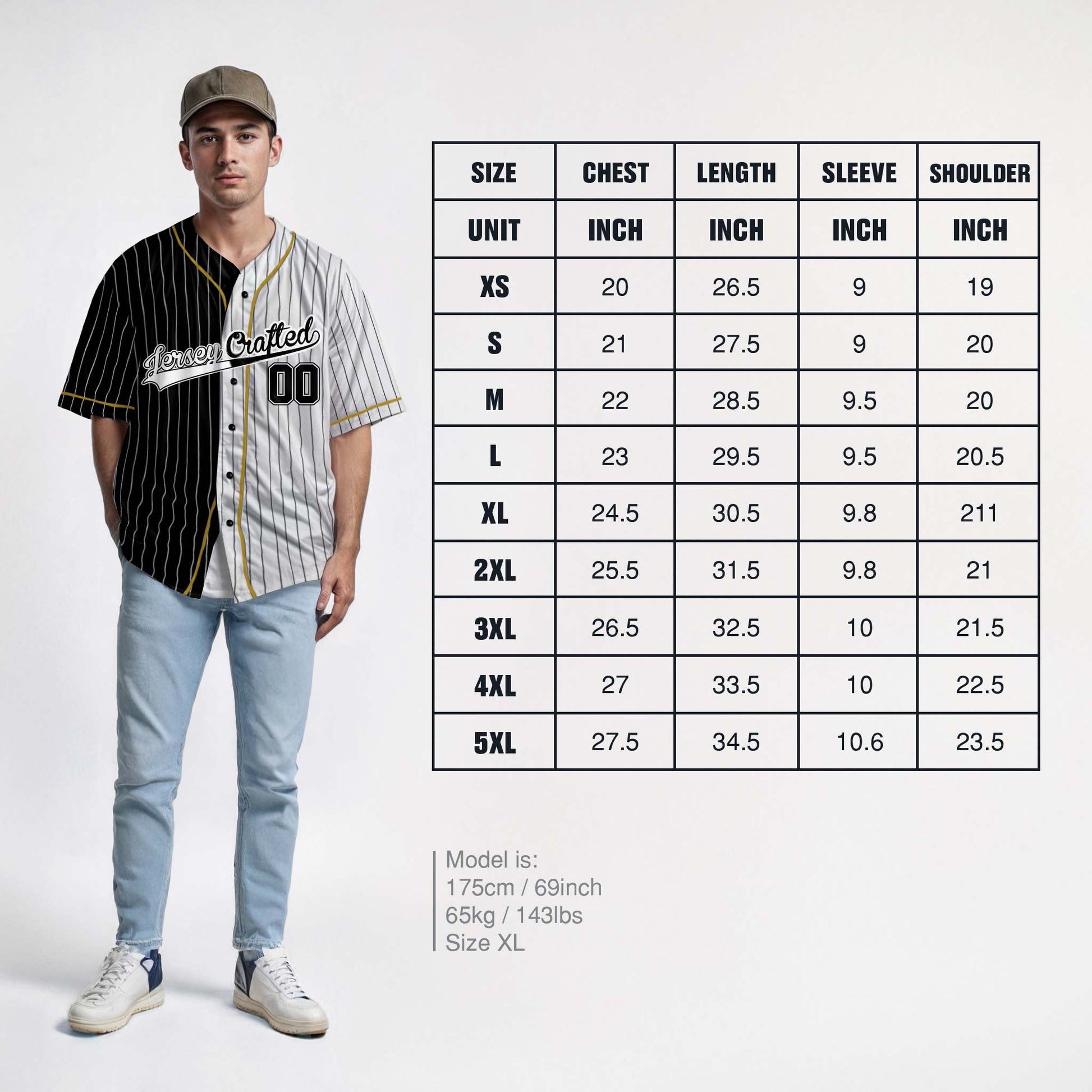 Custom Pinstripe Split Baseball Jersey Black and White with Gold Piping - Design Your Own