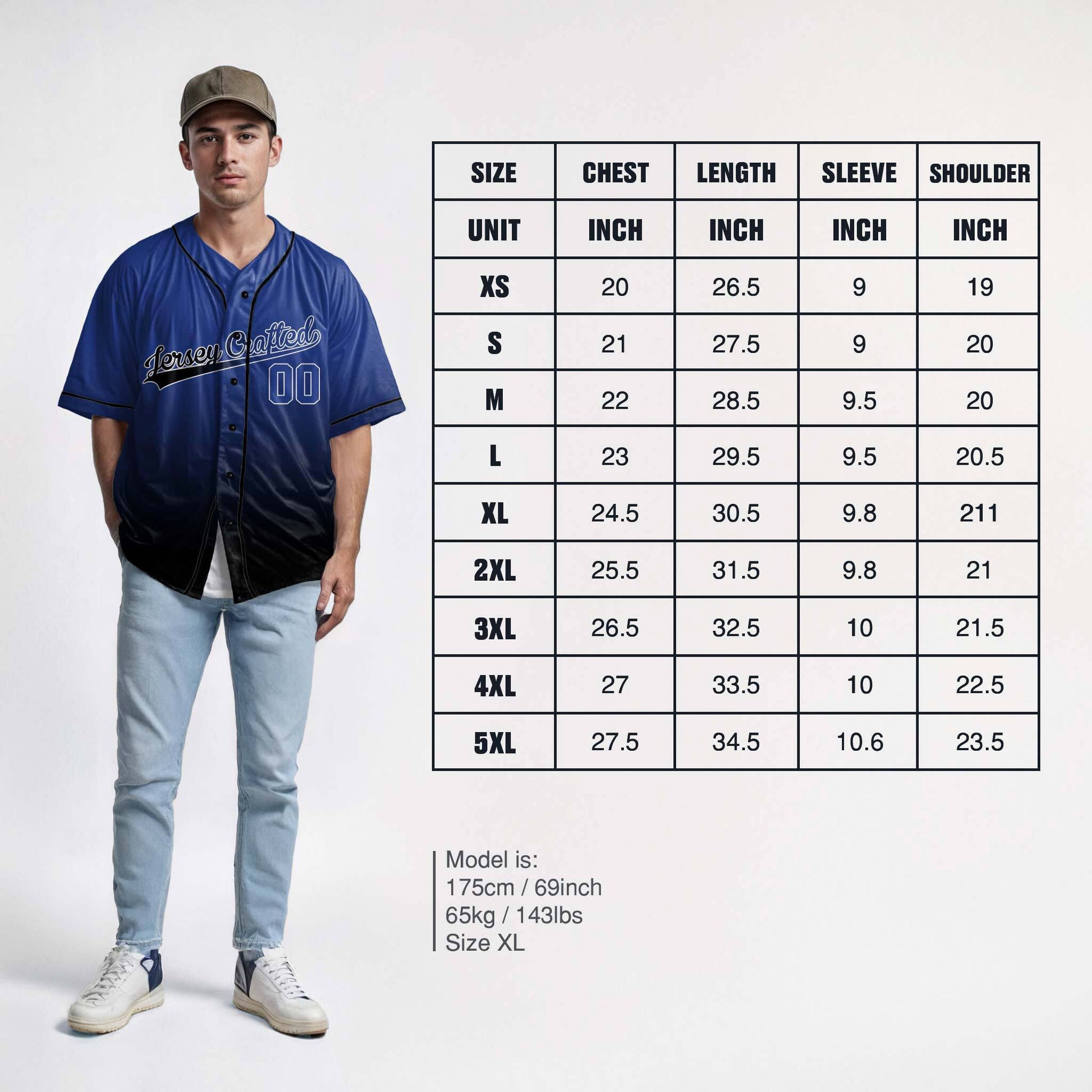 Custom Gradient Baseball Jersey Blue and Black With Piping - Design Your Own