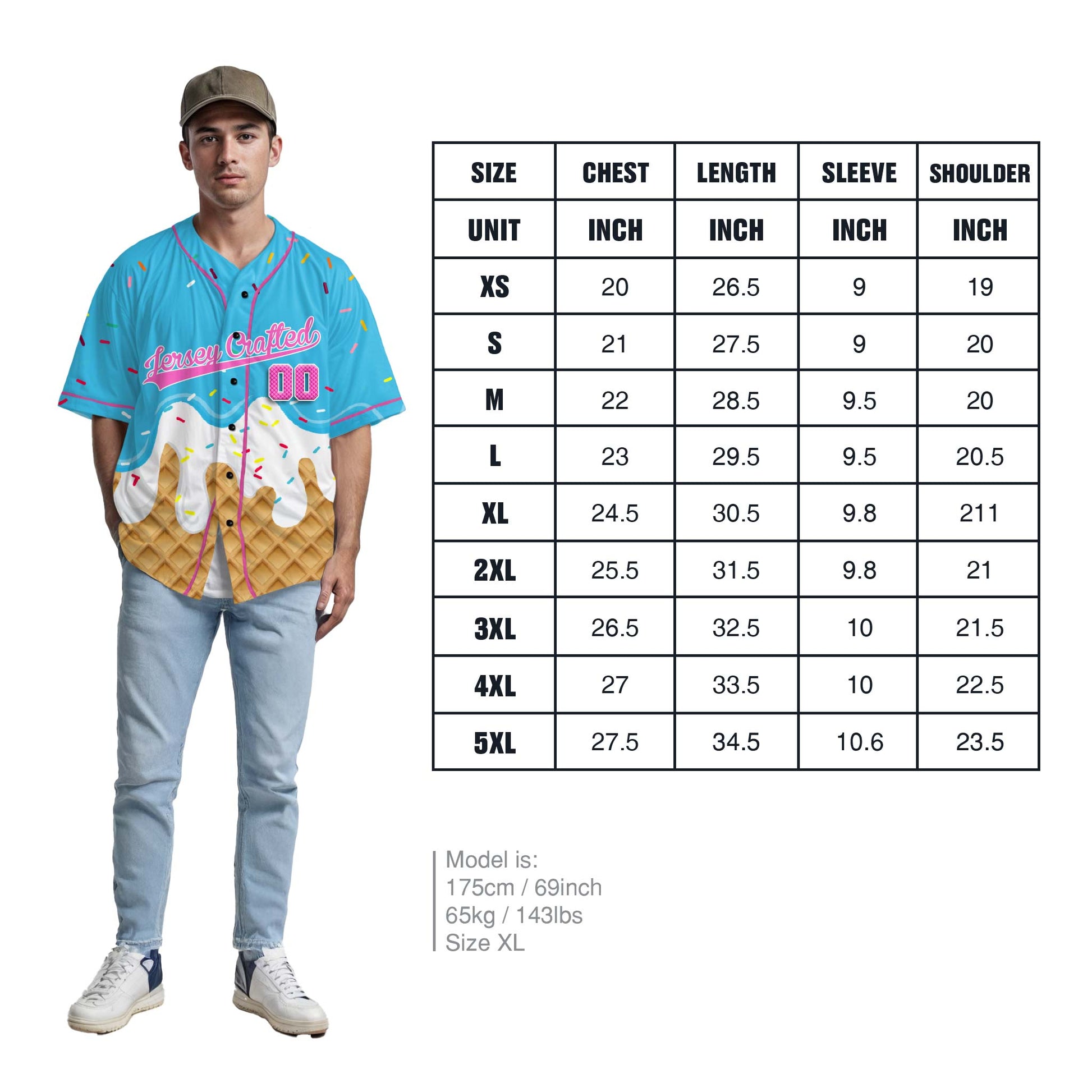 Custom Ice Cream Baseball Jersey Blue and Pink with Piping - Design Your Own