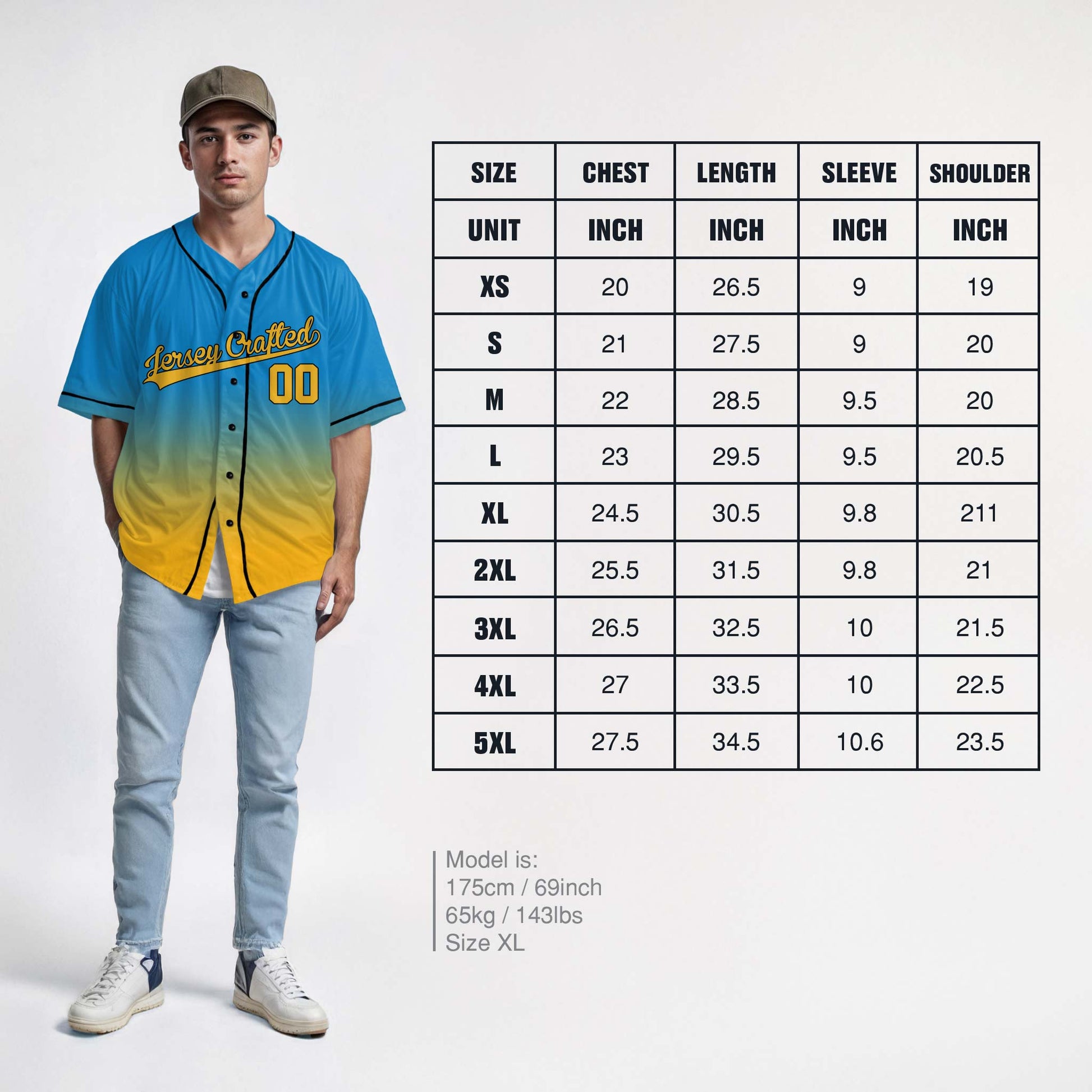 Custom Gradient Baseball Jersey Blue and Yellow With Black Piping - Design Your Own