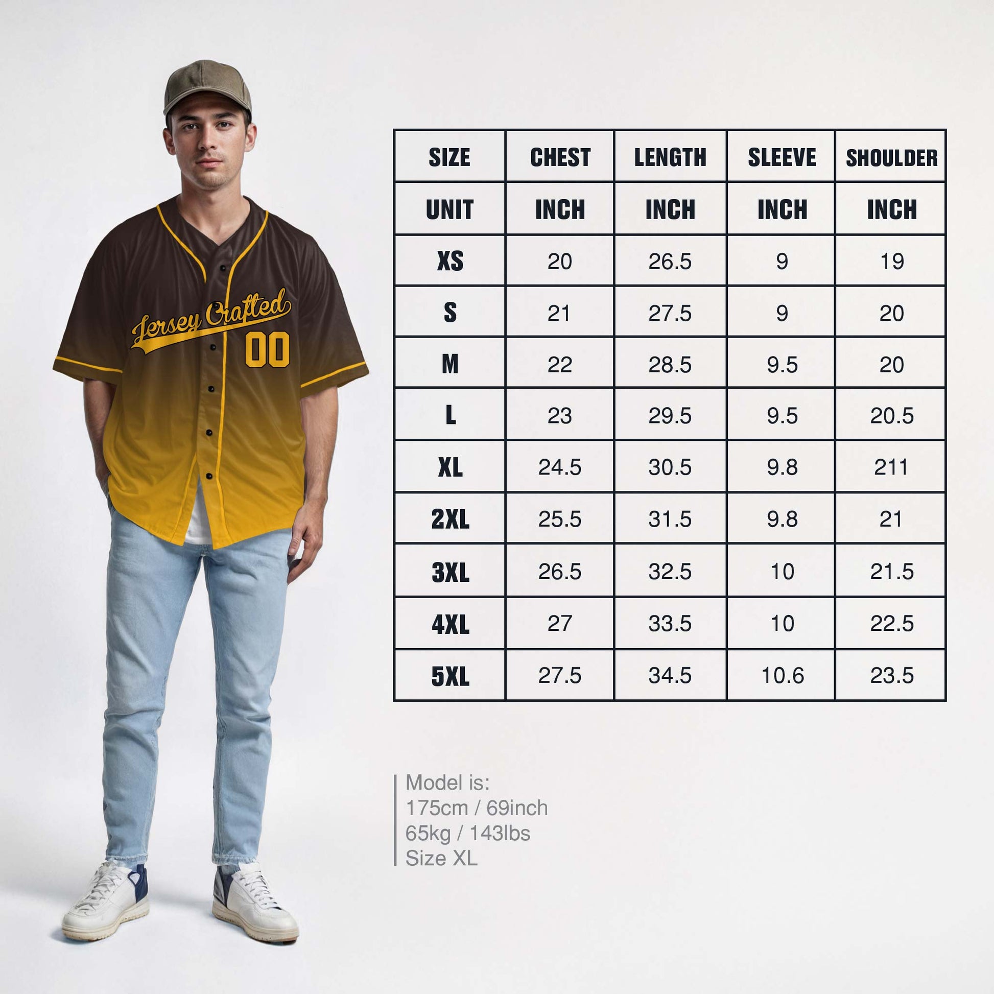 Custom Gradient Baseball Jersey Brown and Yellow With Piping - Design Your Own