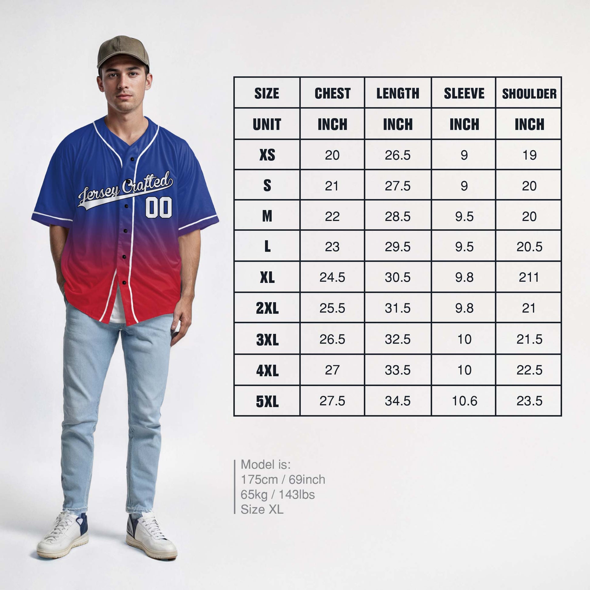 Custom Gradient Baseball Jersey Cobalt and Red With White Piping - Design Your Own
