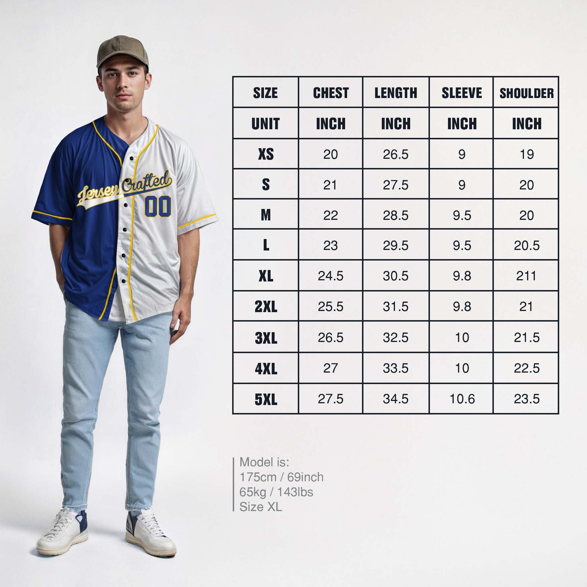 Custom Split Baseball Jersey Cobalt and White With Yellow Piping - Design Your Own